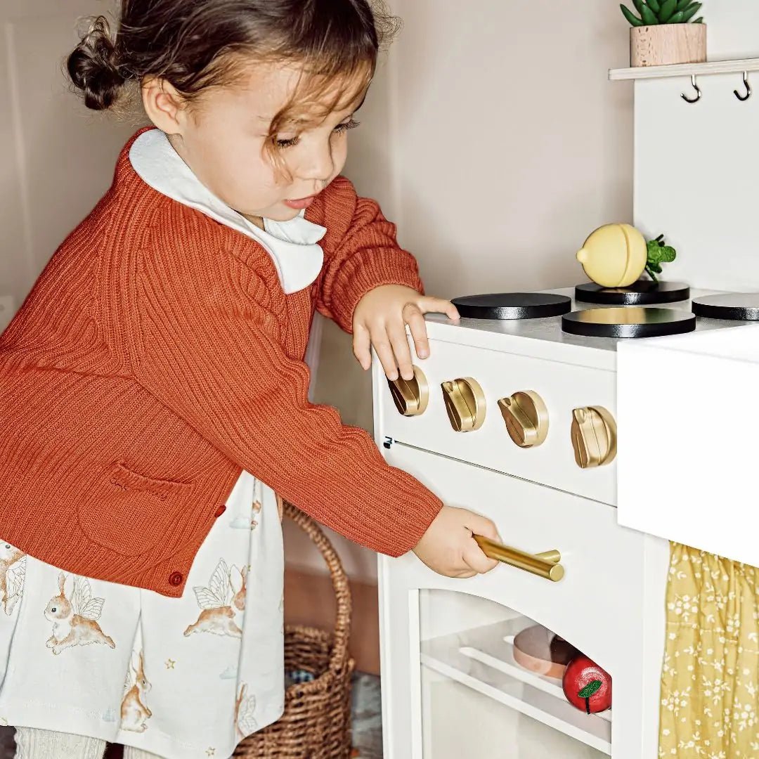 ® Wooden Play Kitchen For Toddlers - Honey Kitchenette Pretend Cooking Set