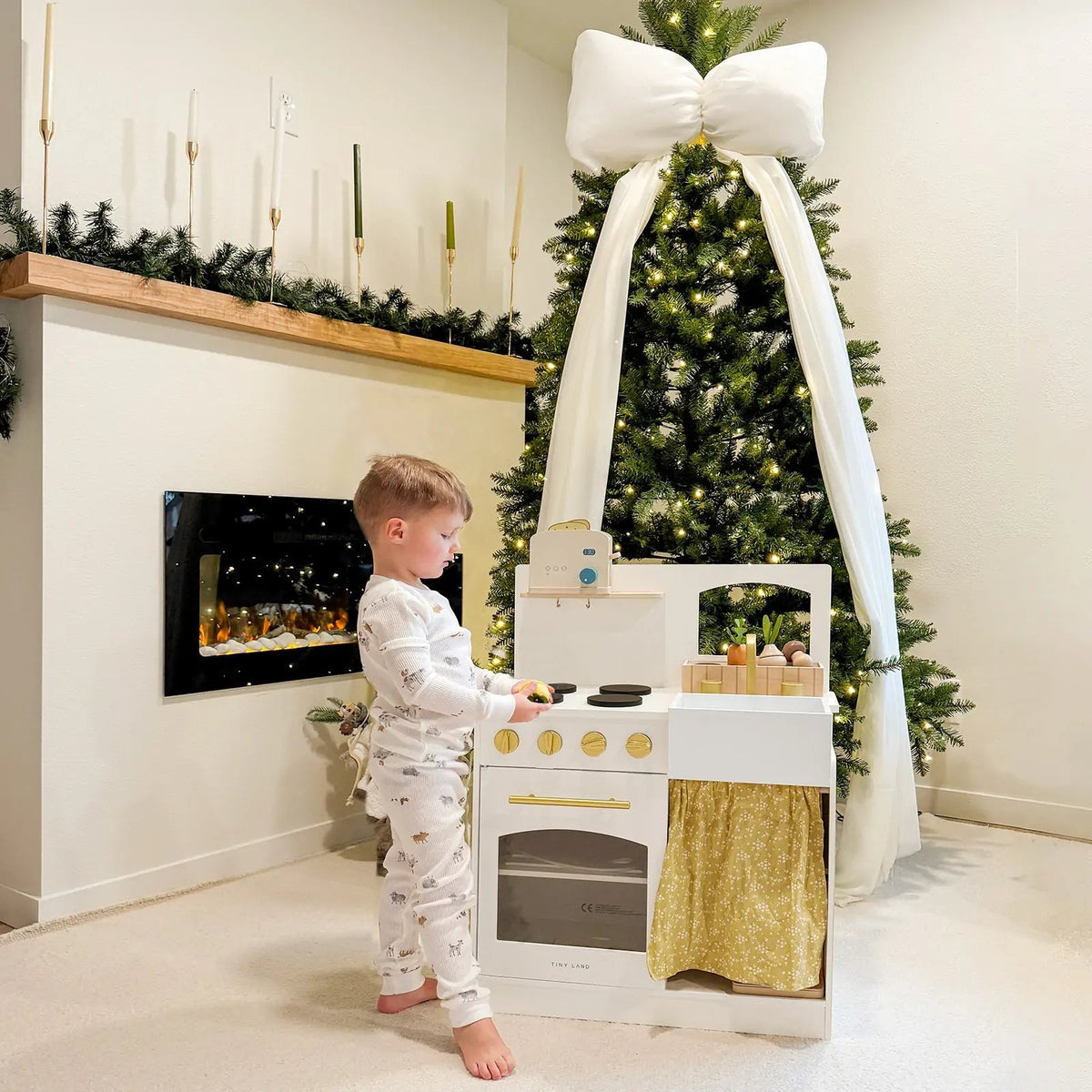 ® Wooden Play Kitchen For Toddlers - Honey Kitchenette Pretend Cooking Set