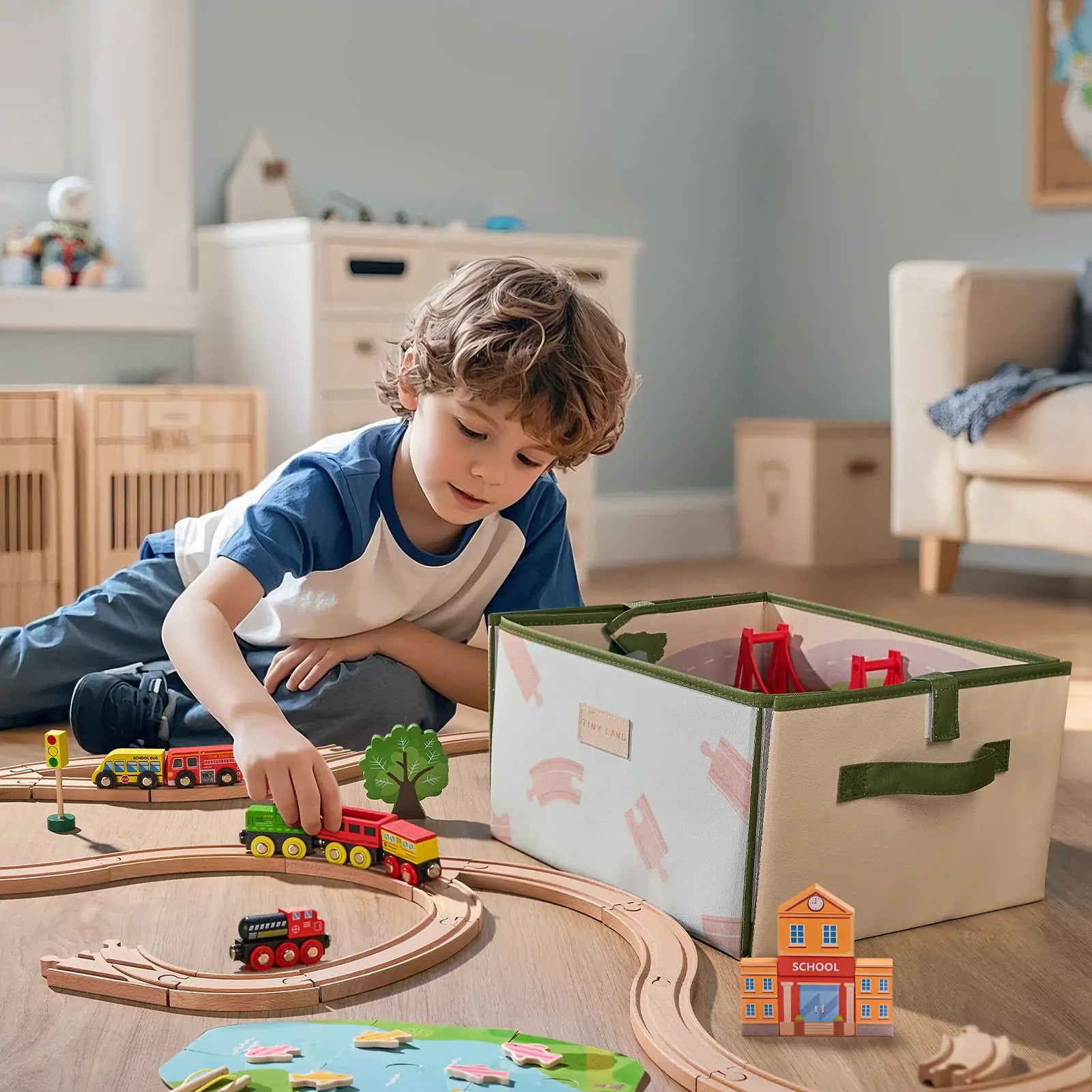 ® 110-piece Wooden Train Set With Folding Storage Box