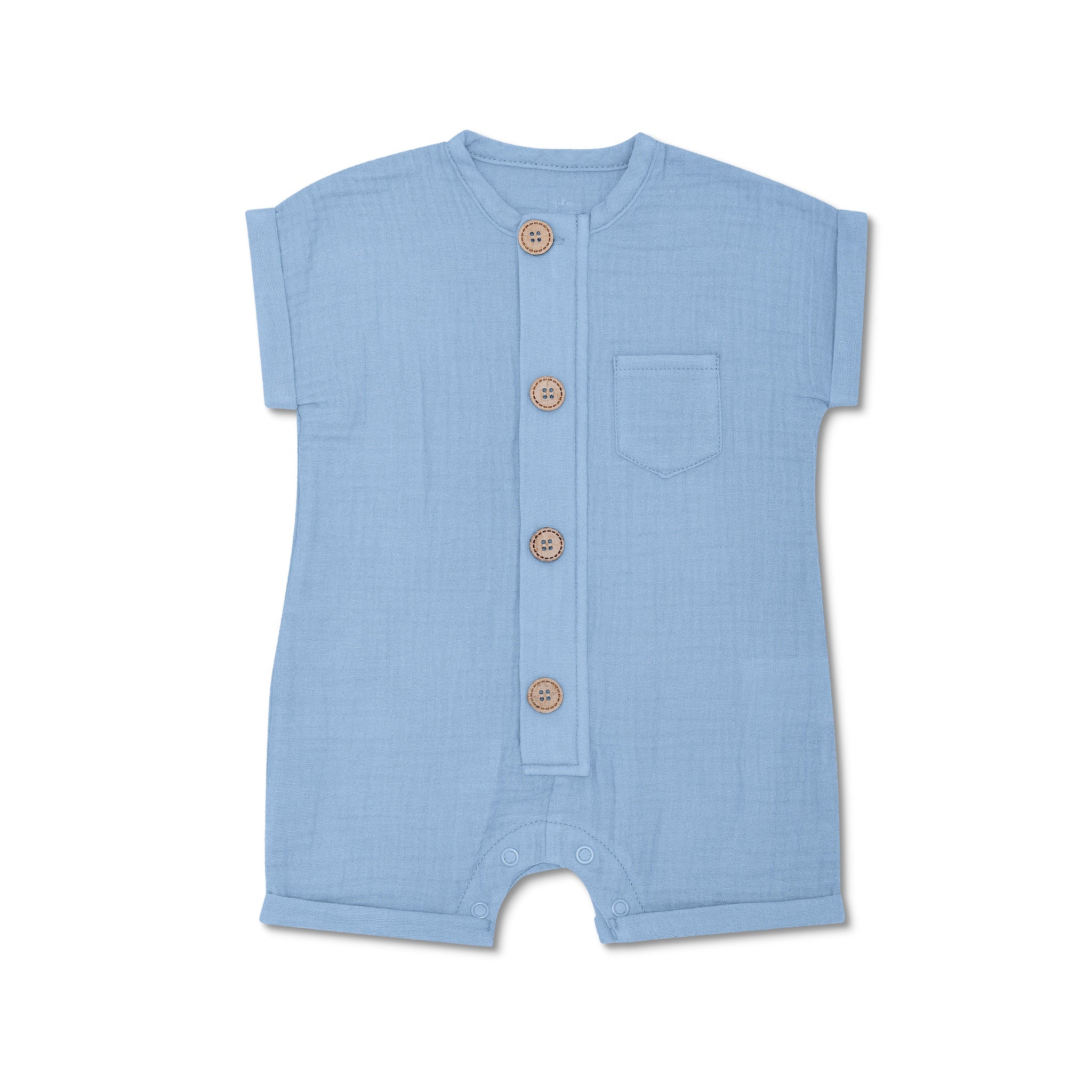 Muslin Short Sleeve Romper - Blue