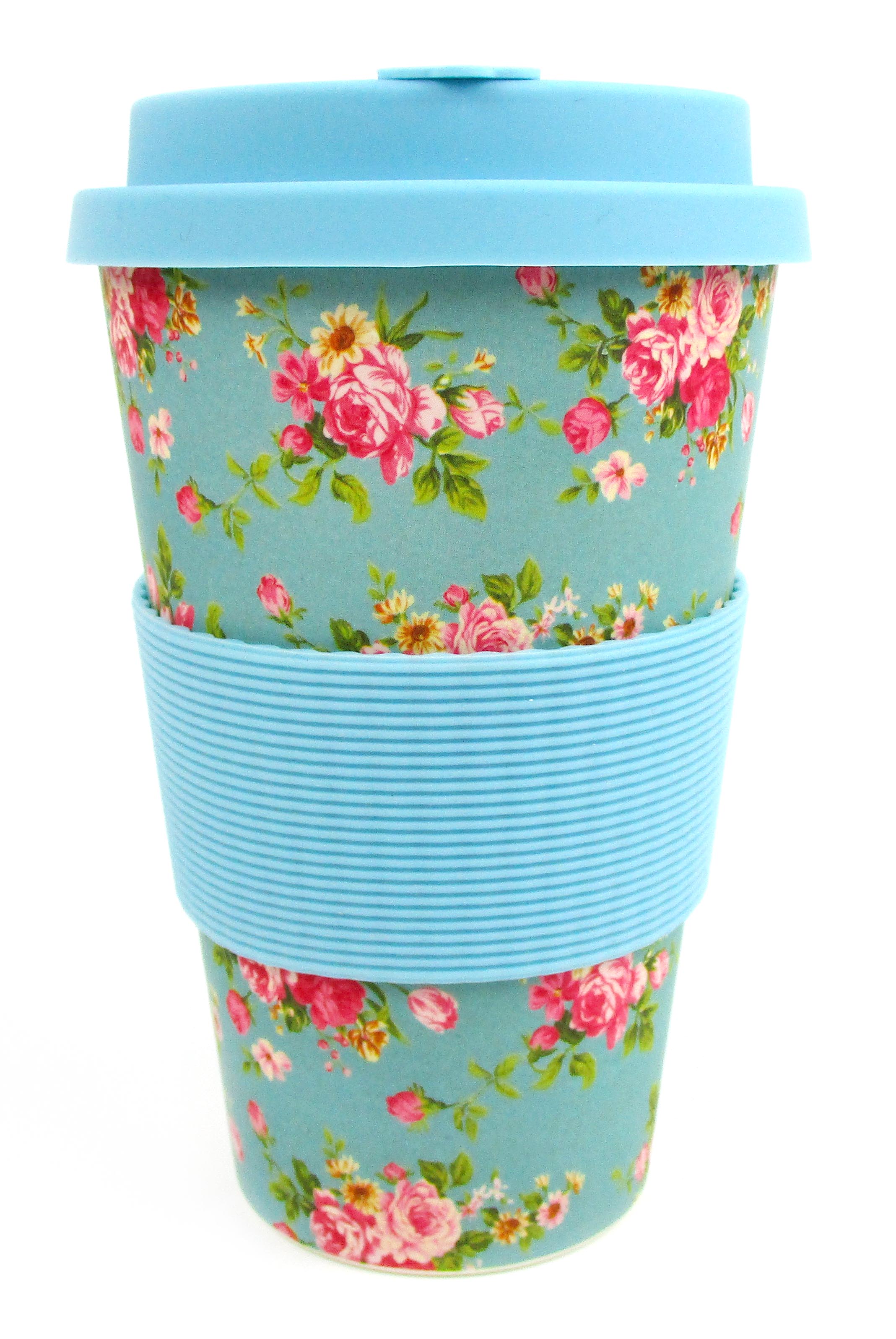 Eco-friendly Reusable Plant Fiber Travel Mug With Blue Floral Design