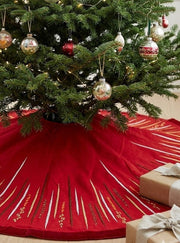 Hand Beaded Starburst Christmas Tree Skirt In Red Silk - 60"