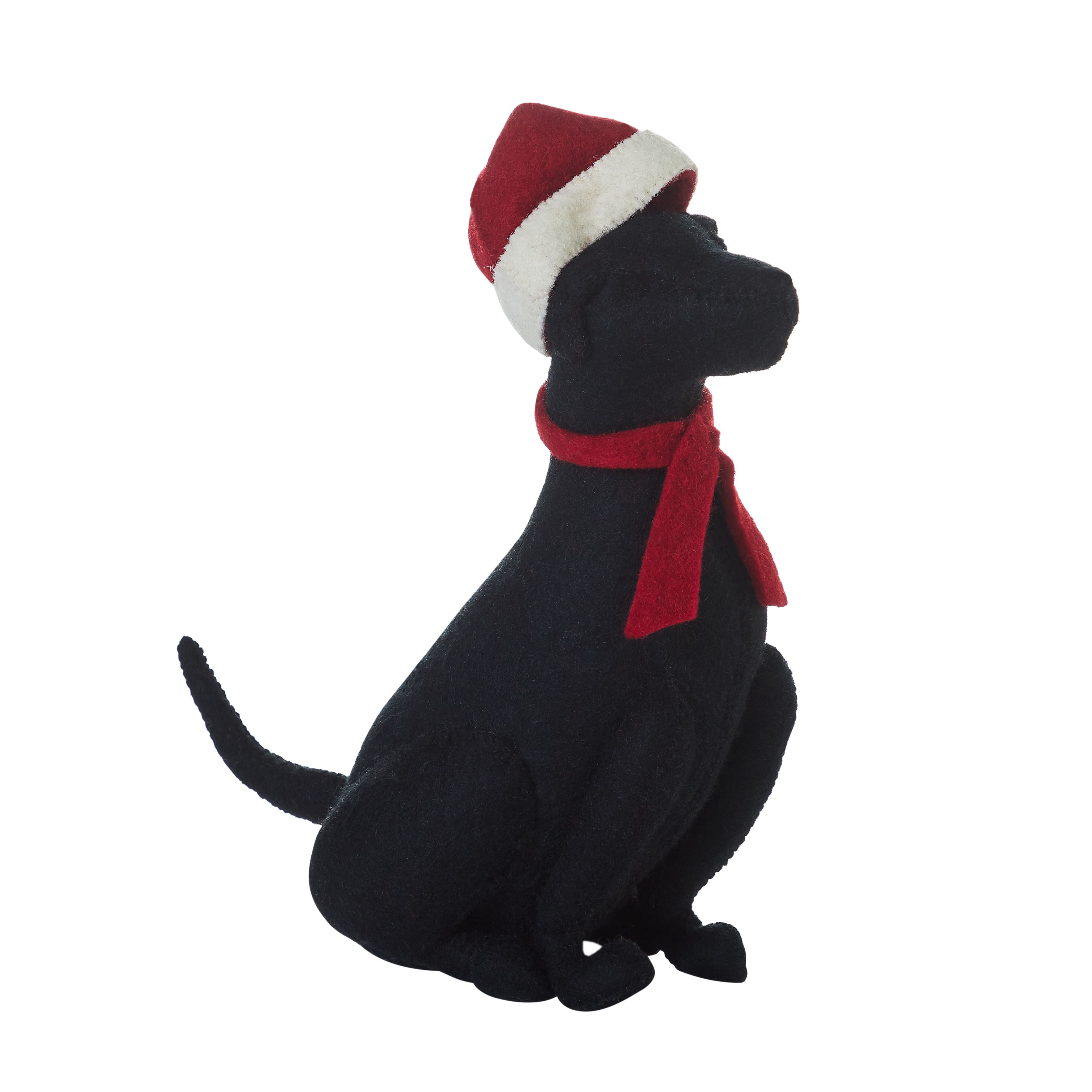 Black Lab With Santa Hat Christmas Tree Topper In Hand Felted Wool