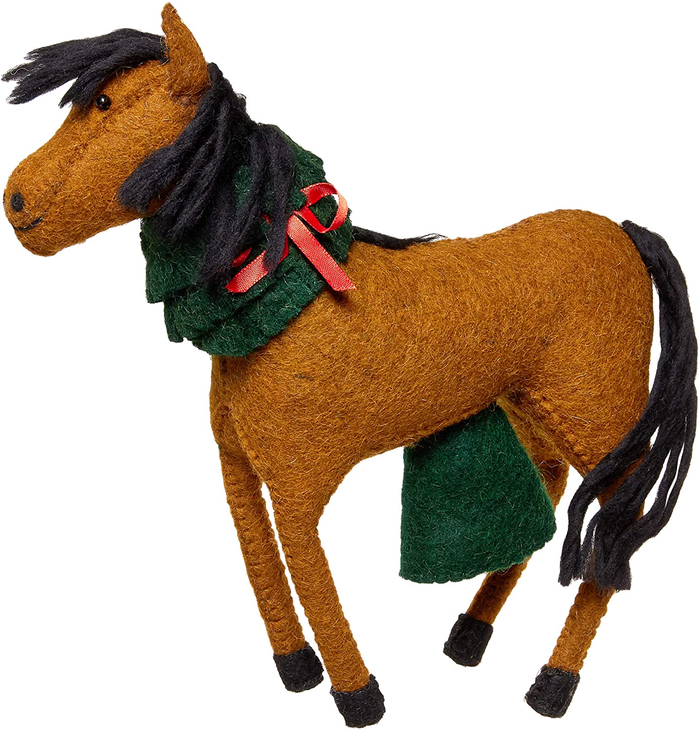Handmade Hand Felted Wool Christmas Tree Topper - Horse With Wreath