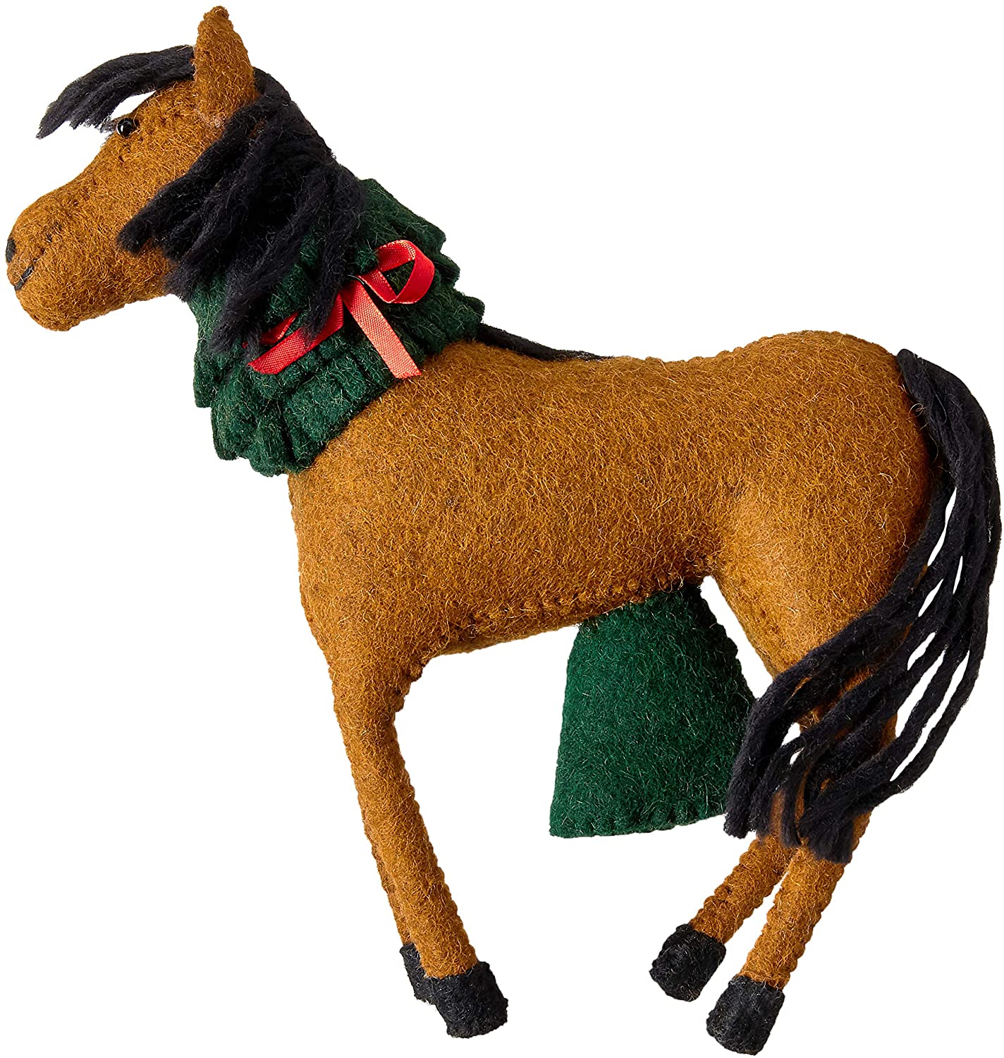 Handmade Hand Felted Wool Christmas Tree Topper - Horse With Wreath