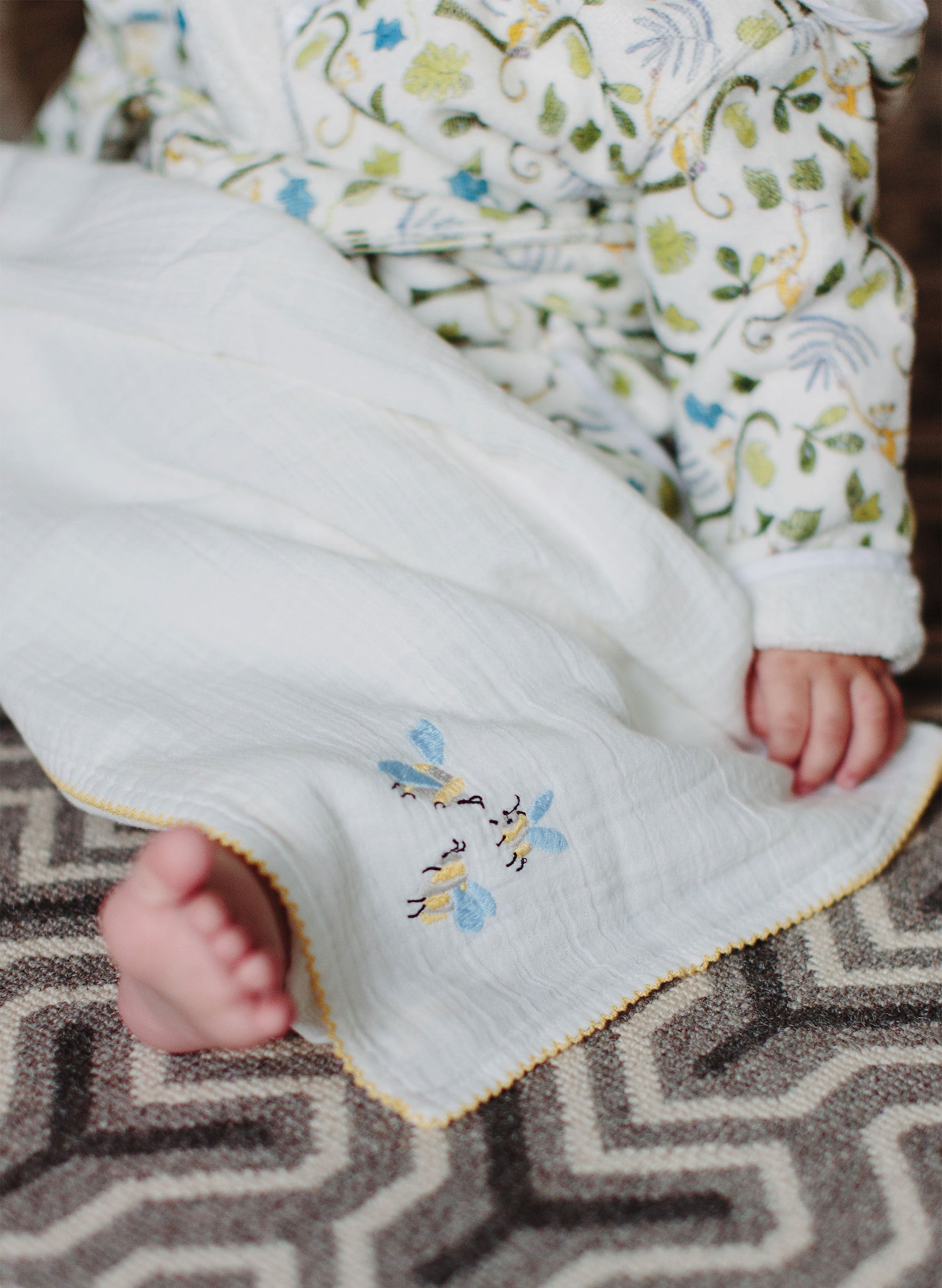 Bee Embroidered Shawl Blanket