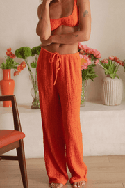 Tangerine Drawstring Wide Leg Pant