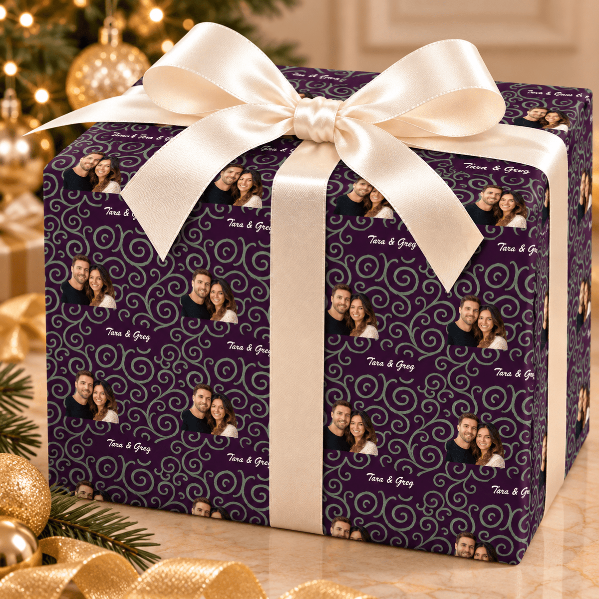 Personalized Tinsel & Trimmings Wrapping Paper | Custom Gift Wrap
