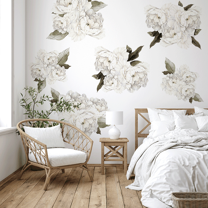 White Peony Wall Decal Clusters
