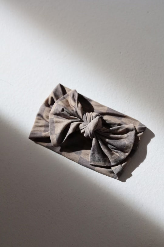 Bamboo Head Wrap | Faded Brown Checkerboard