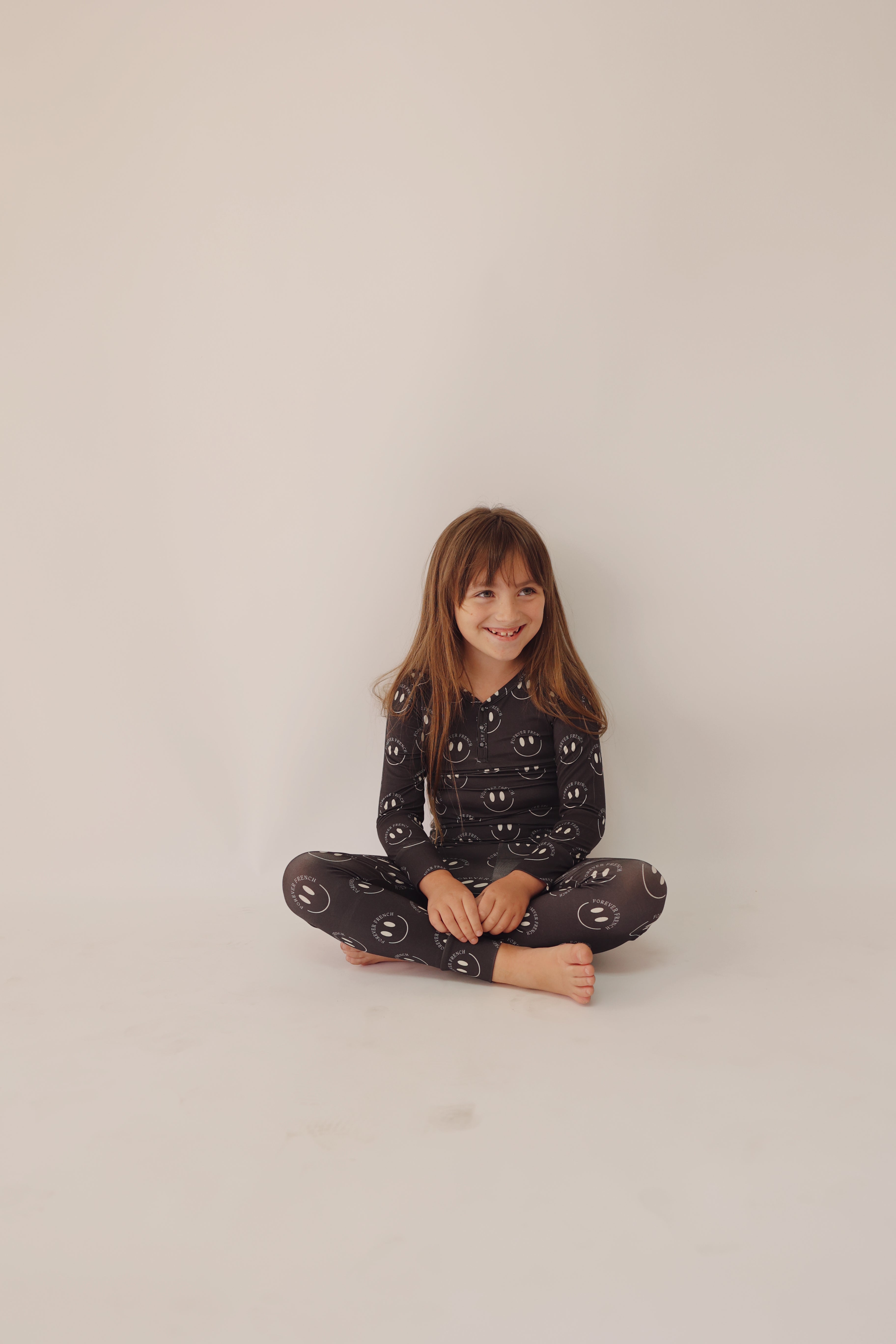 Bamboo Two Piece Pajamas | Charcoal & White Ff Smile