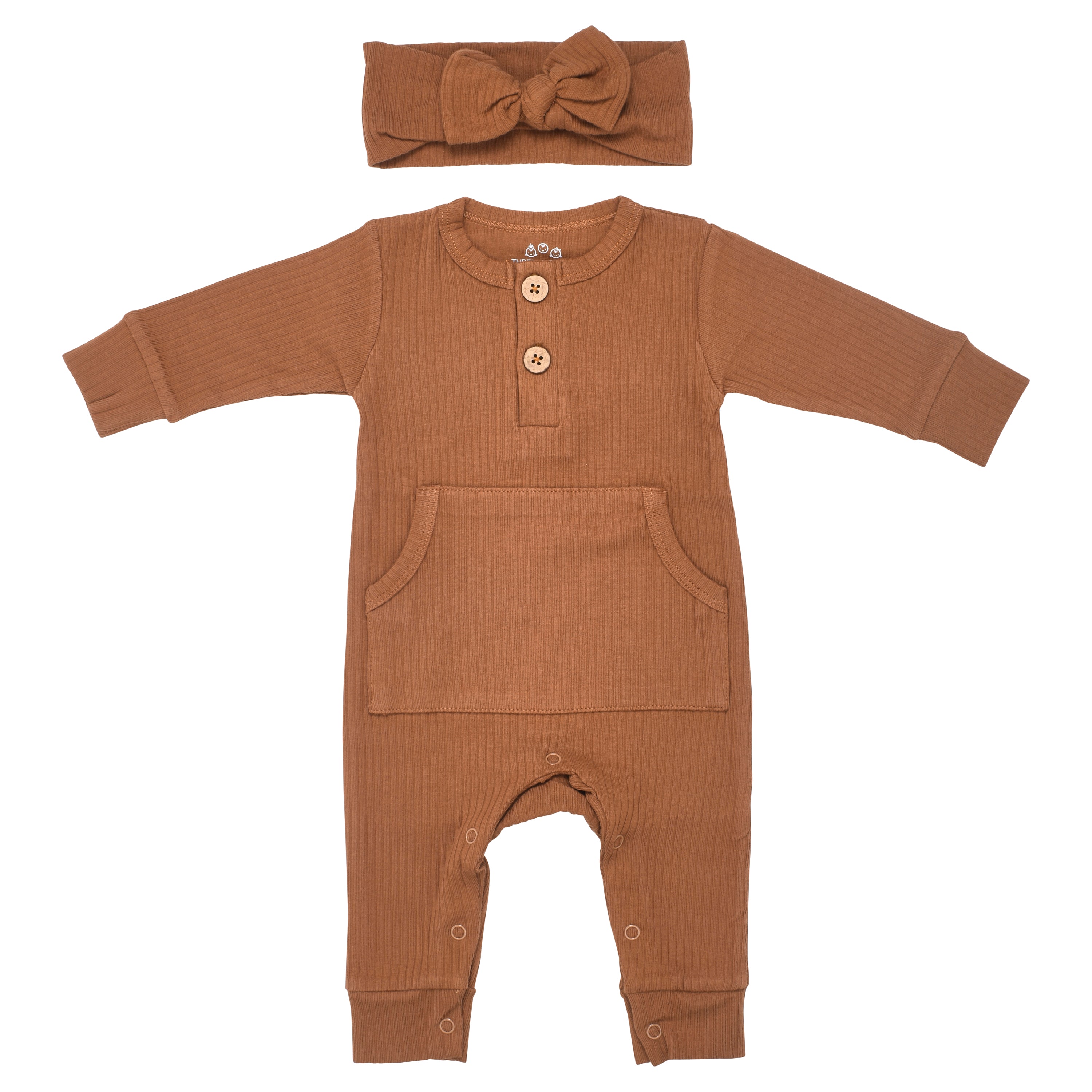 Clay Baby Ribbed Playsuit With Pockets