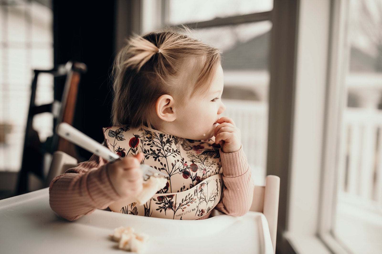 Floral Silicone Bib With Crumb Catcher