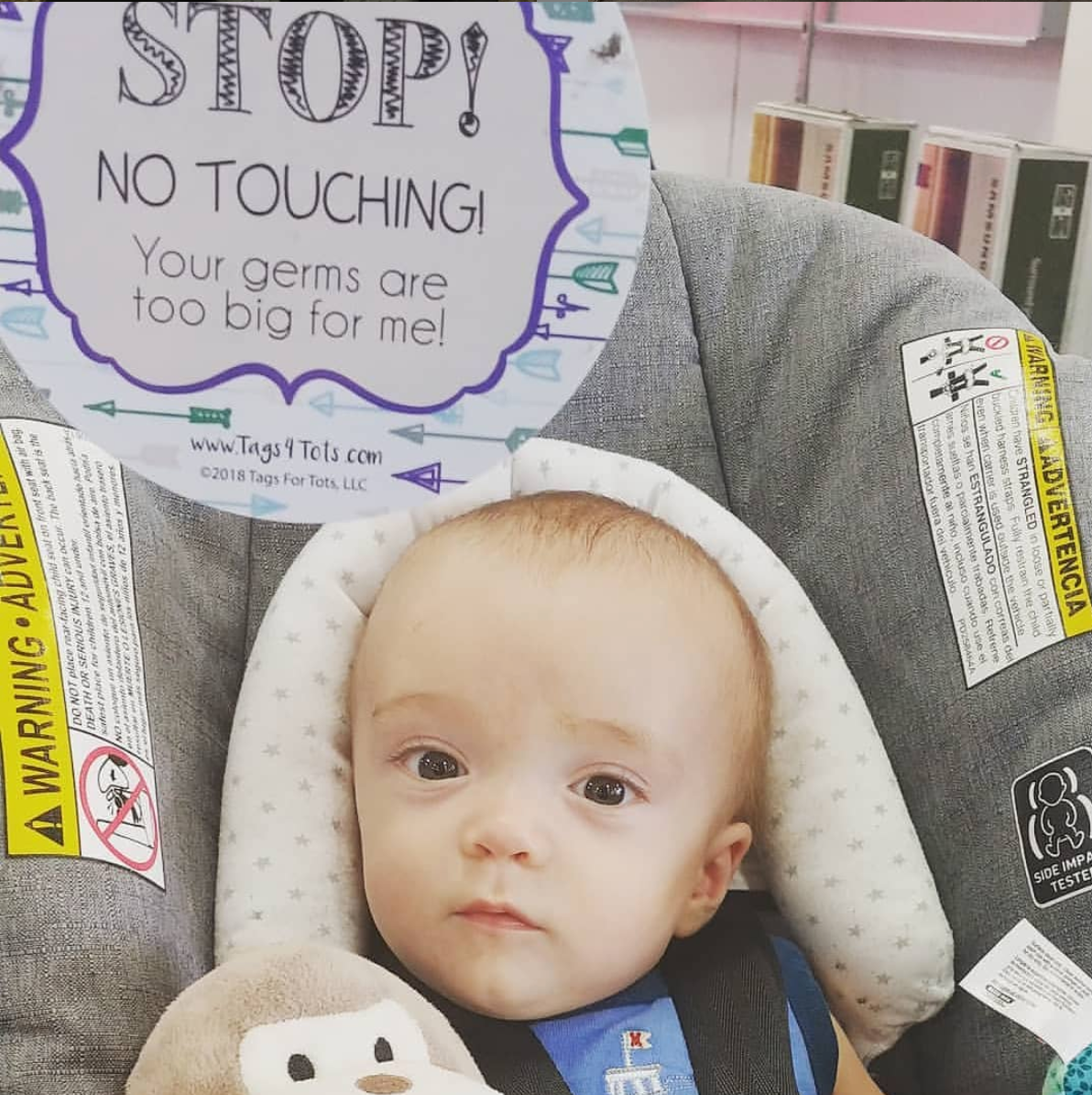 Blue Arrows No Touching Newborn Baby Car Seat Sign Tag