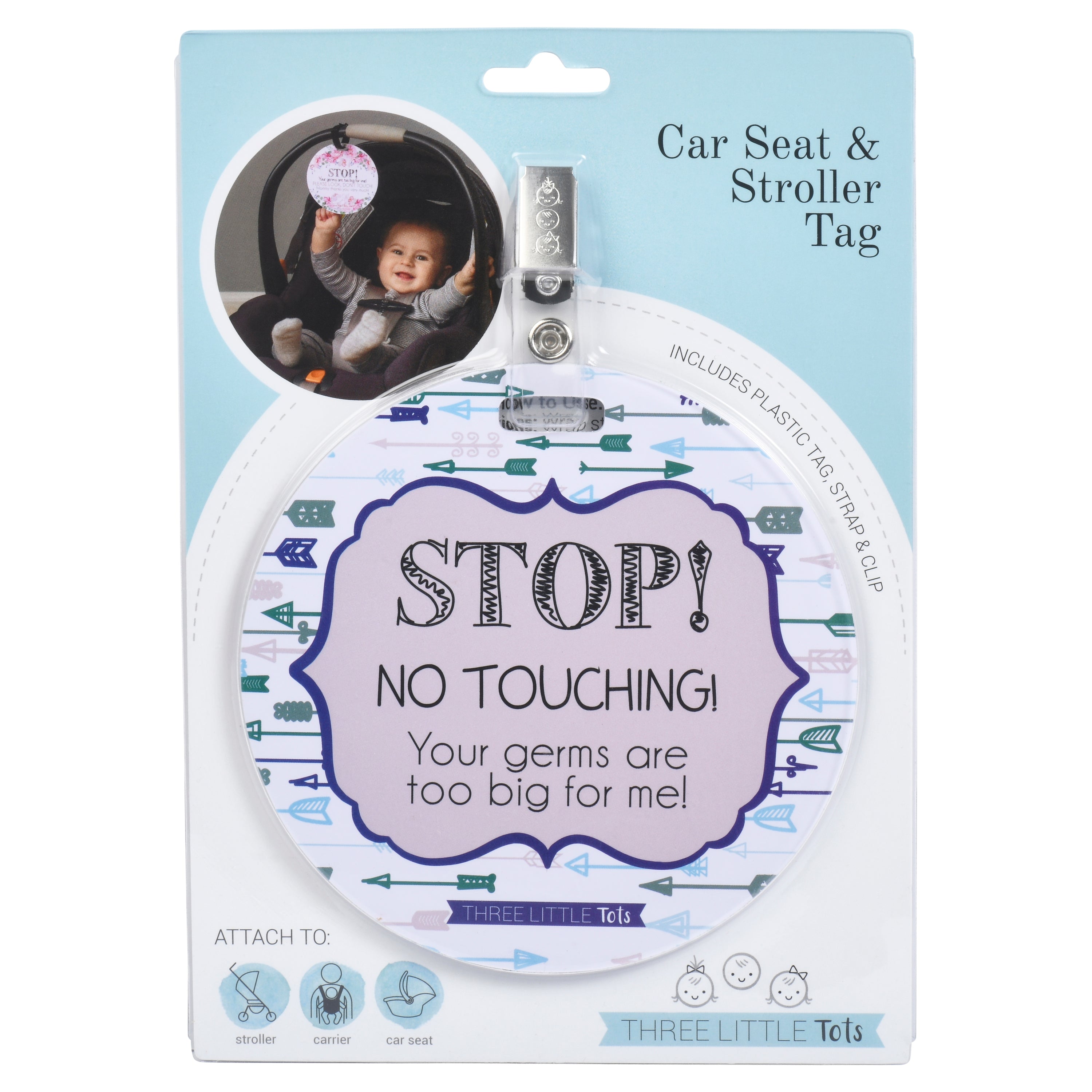 Blue Arrows No Touching Newborn Baby Car Seat Sign Tag