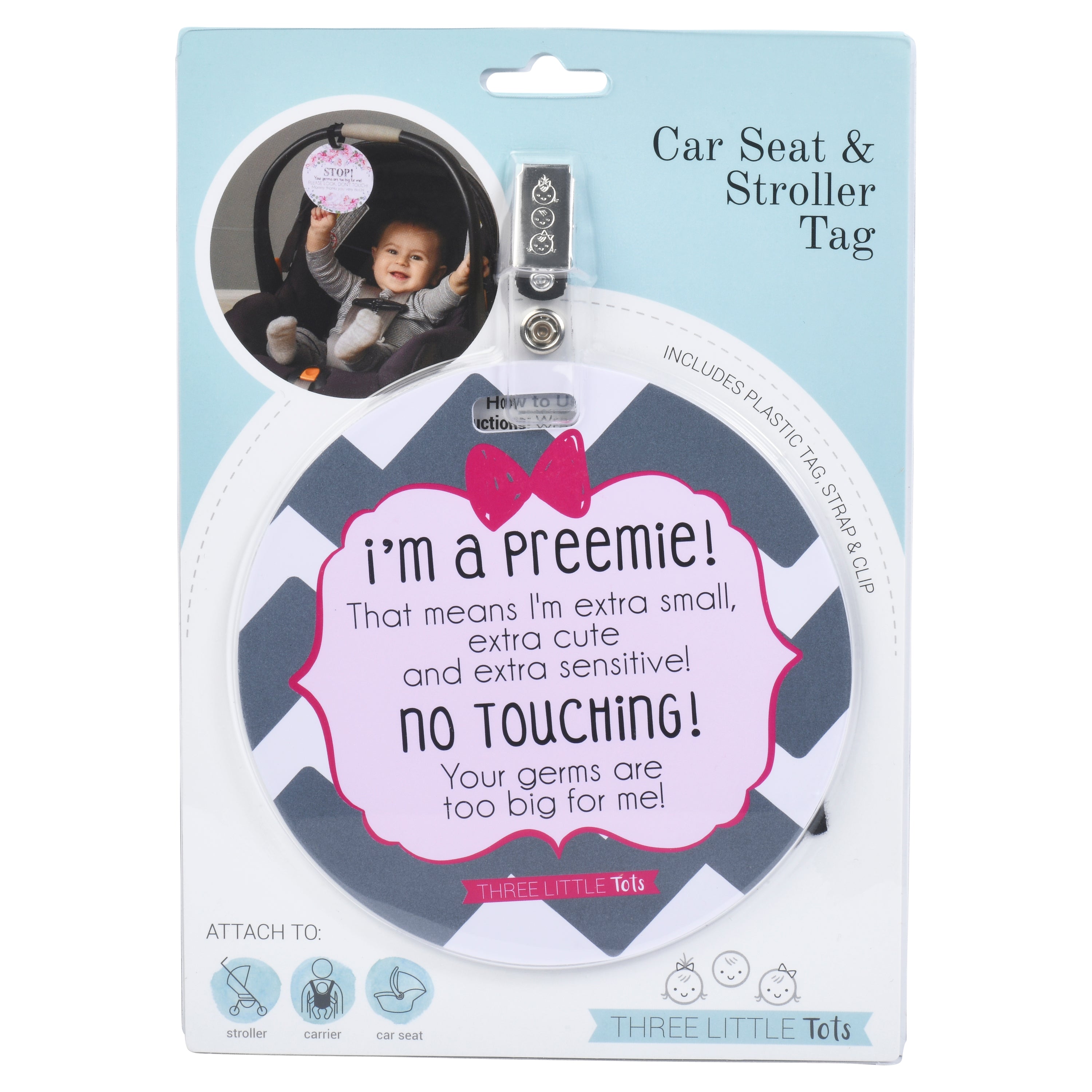 Pink Preemie No Touching Newborn Car Seat Sign Tag