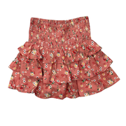 Girls Tiered Mini Skirt In Daisy Cluster In Brick Dust