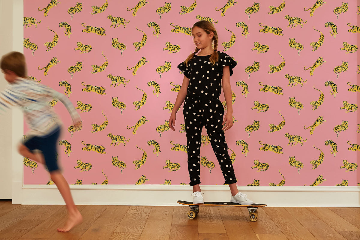 'tigers' Wallpaper By Tea Collection - Bubblegum