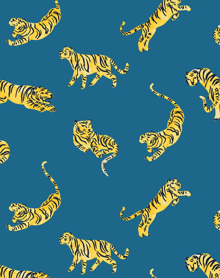 'tigers' Wallpaper By Tea Collection - Cadet Blue
