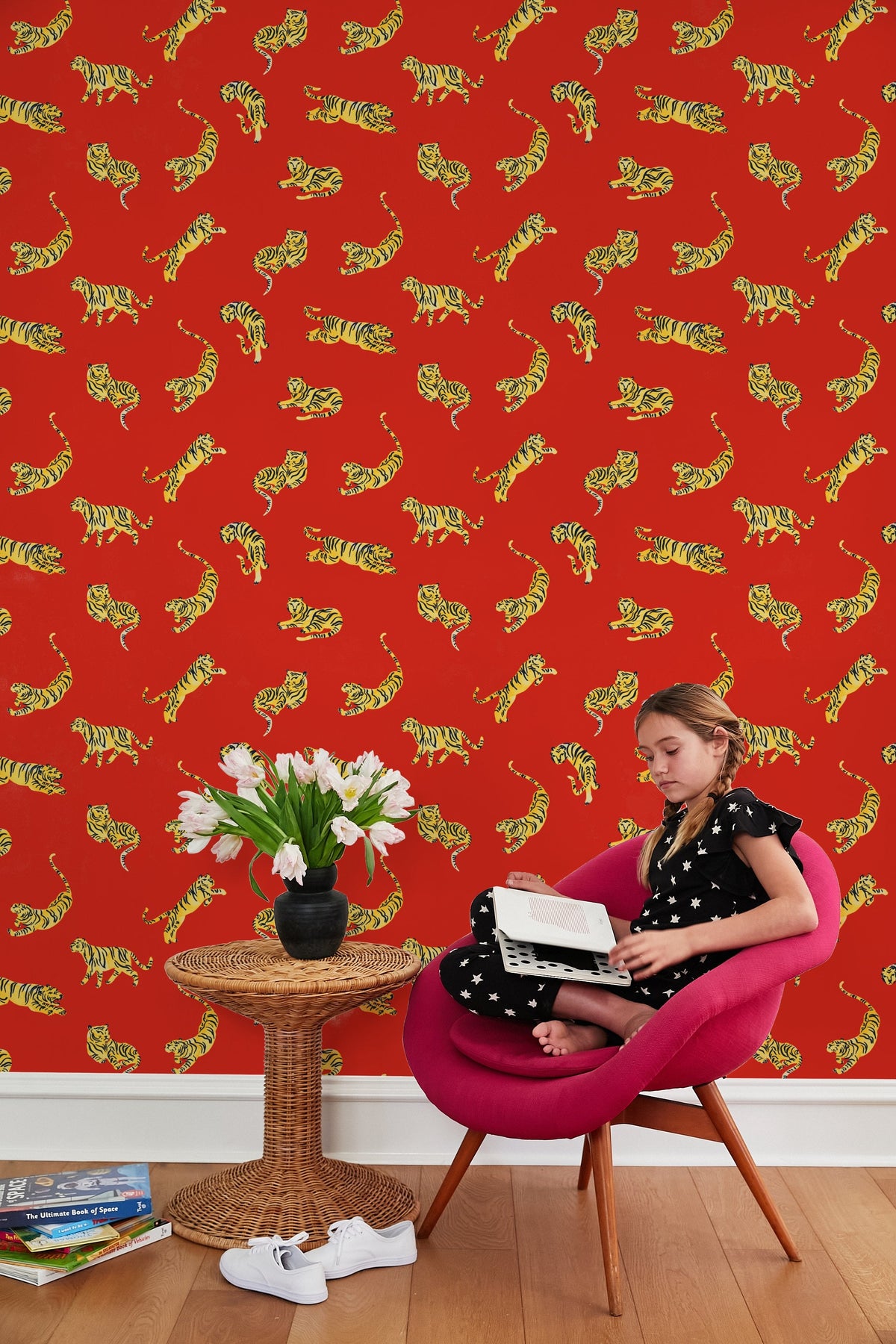 'tigers' Wallpaper By Tea Collection - Red