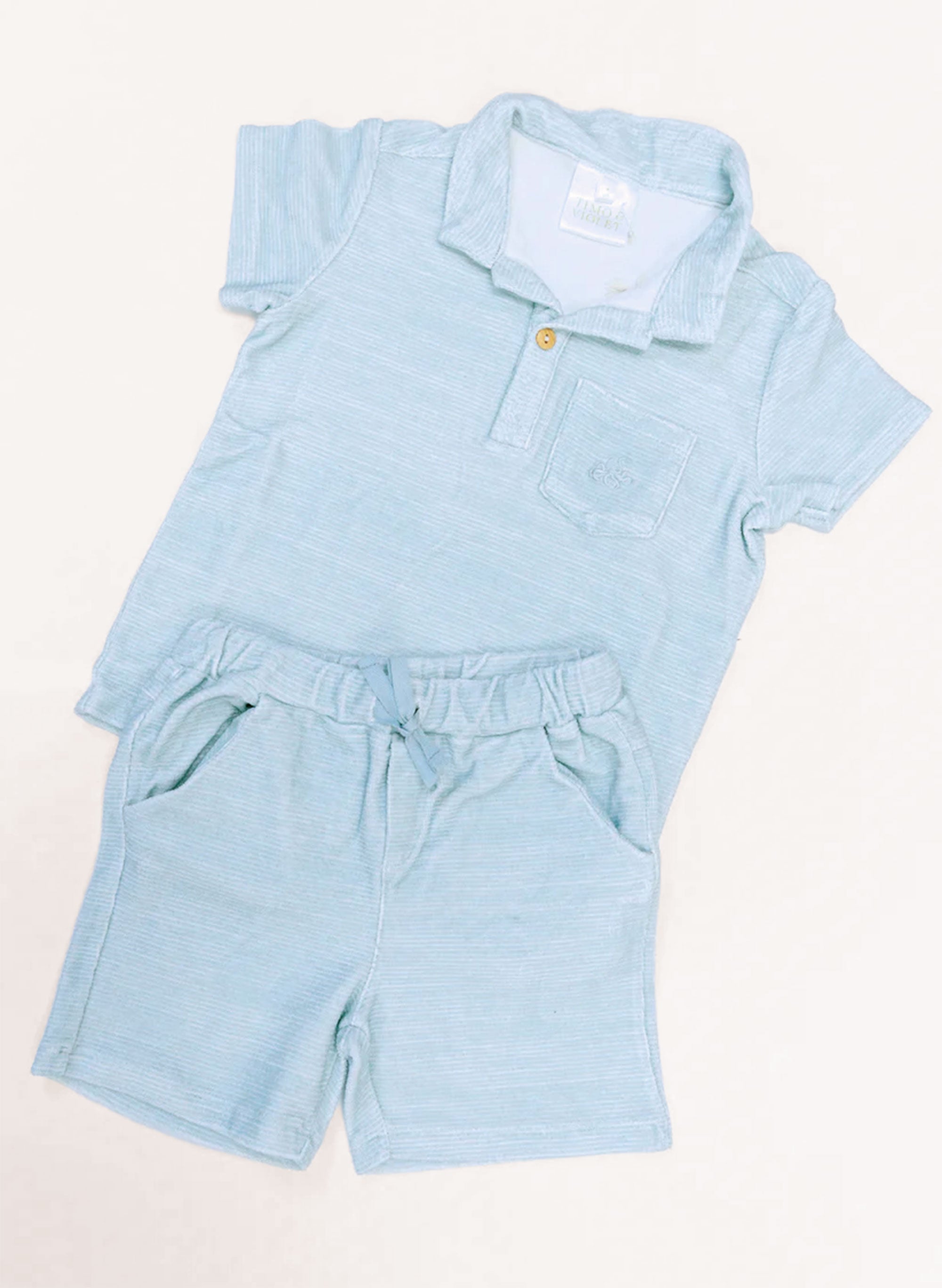 French Terry Polo - Misty Blue Stripe