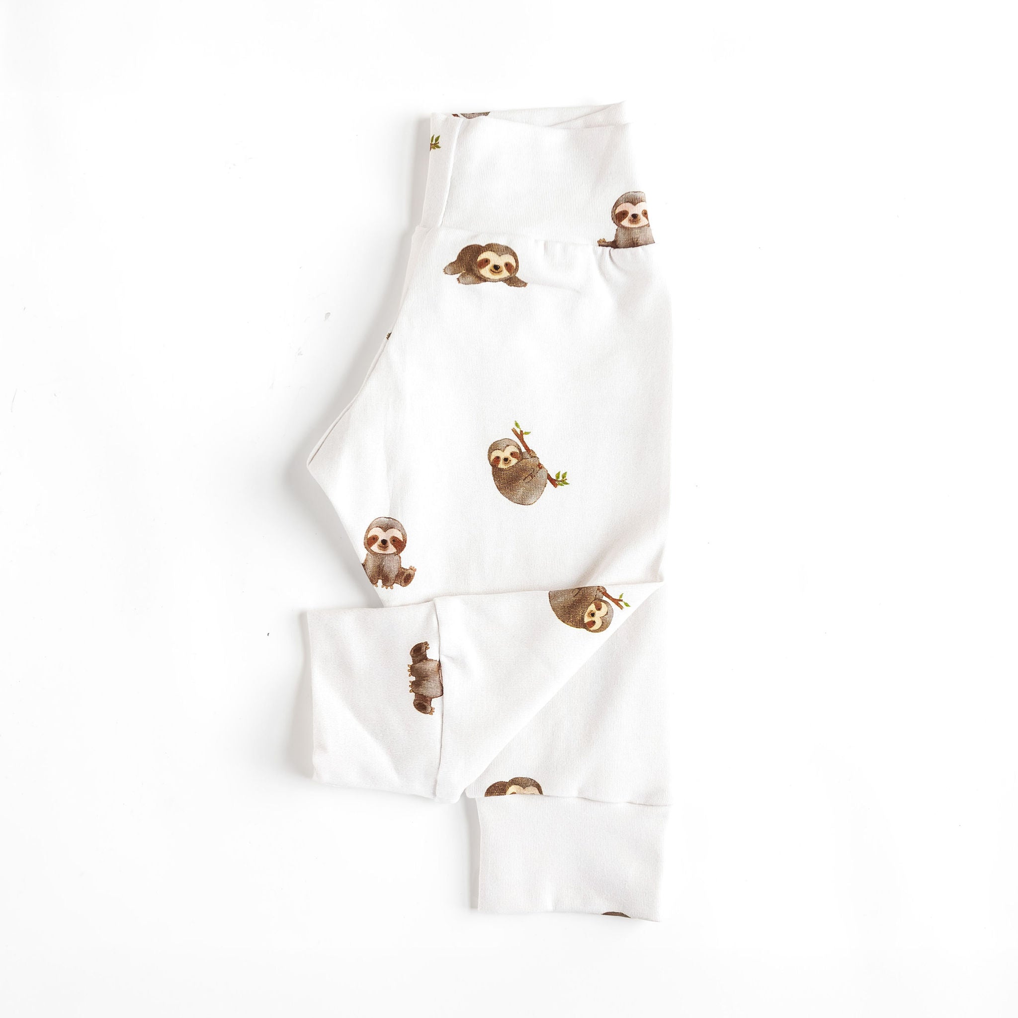 Sloths On Ivory Baby & Toddler Cotton Knit Leggings