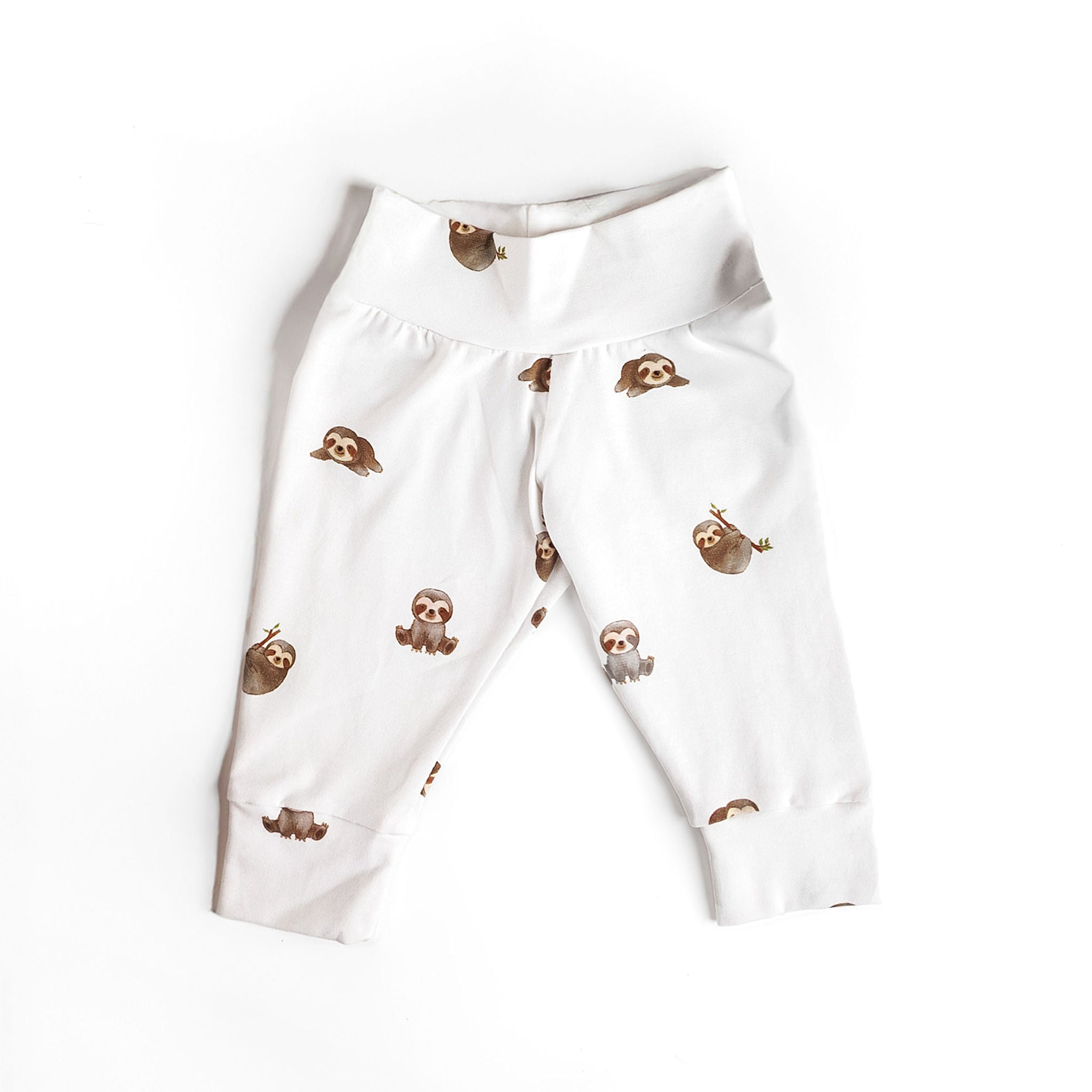 Sloths On Ivory Baby & Toddler Cotton Knit Leggings