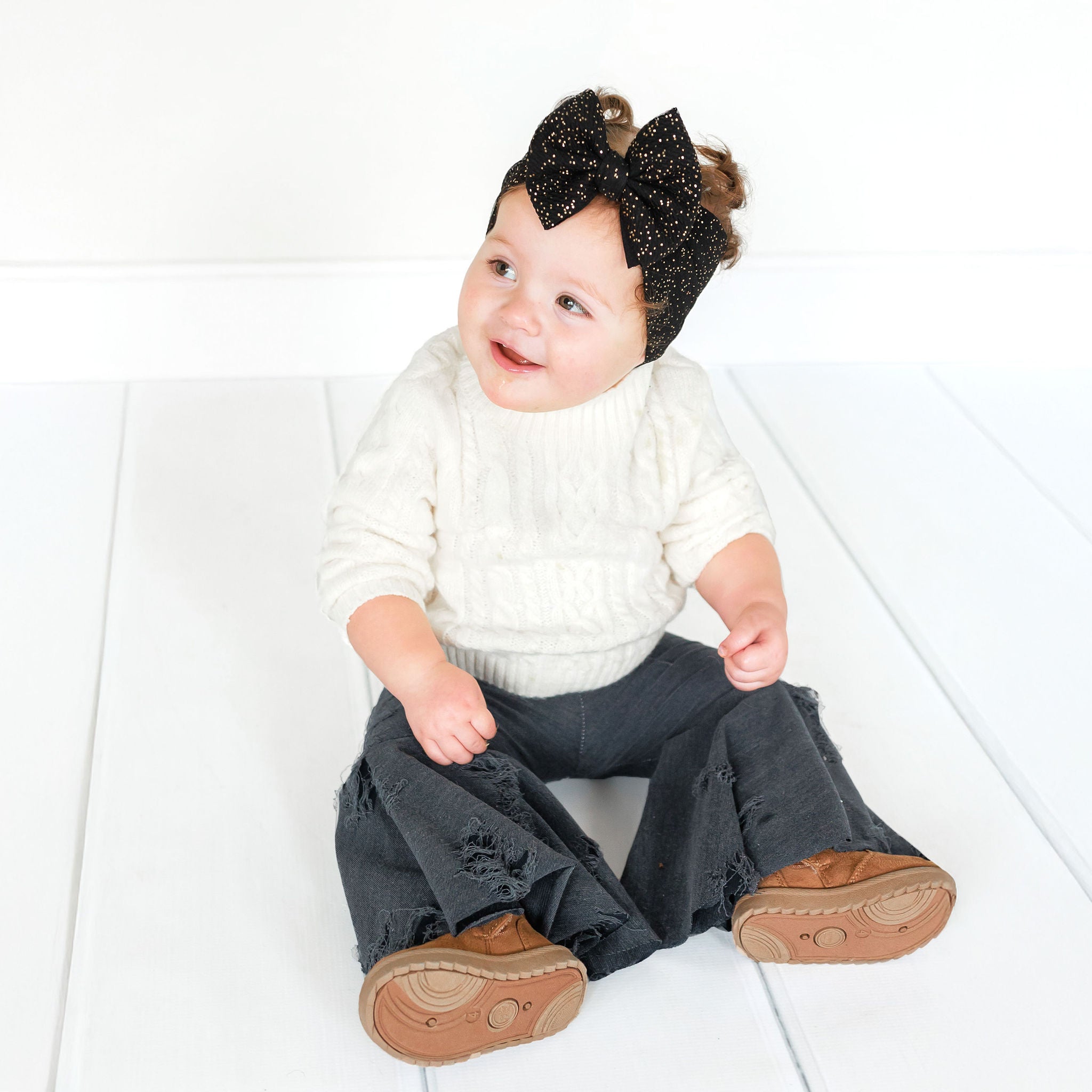 Distressed Denim Inspired Baby Bell Bottoms