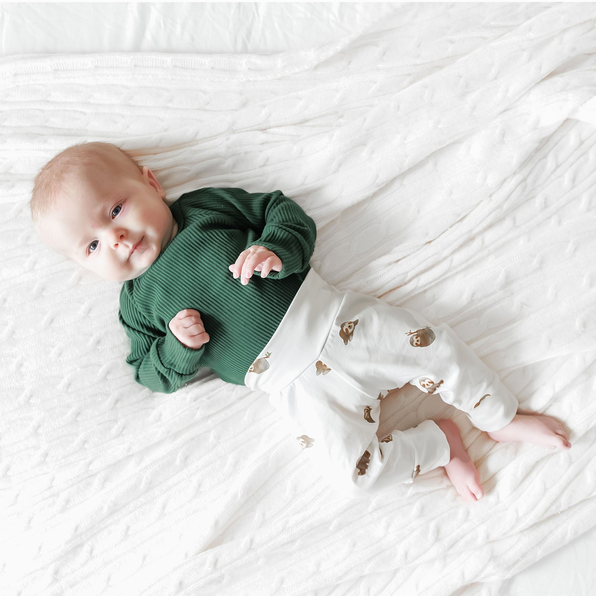 Sloths On Ivory Baby & Toddler Cotton Knit Leggings