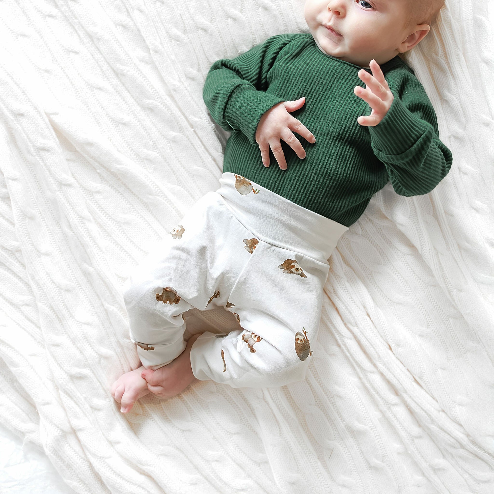 Sloths On Ivory Baby & Toddler Cotton Knit Leggings