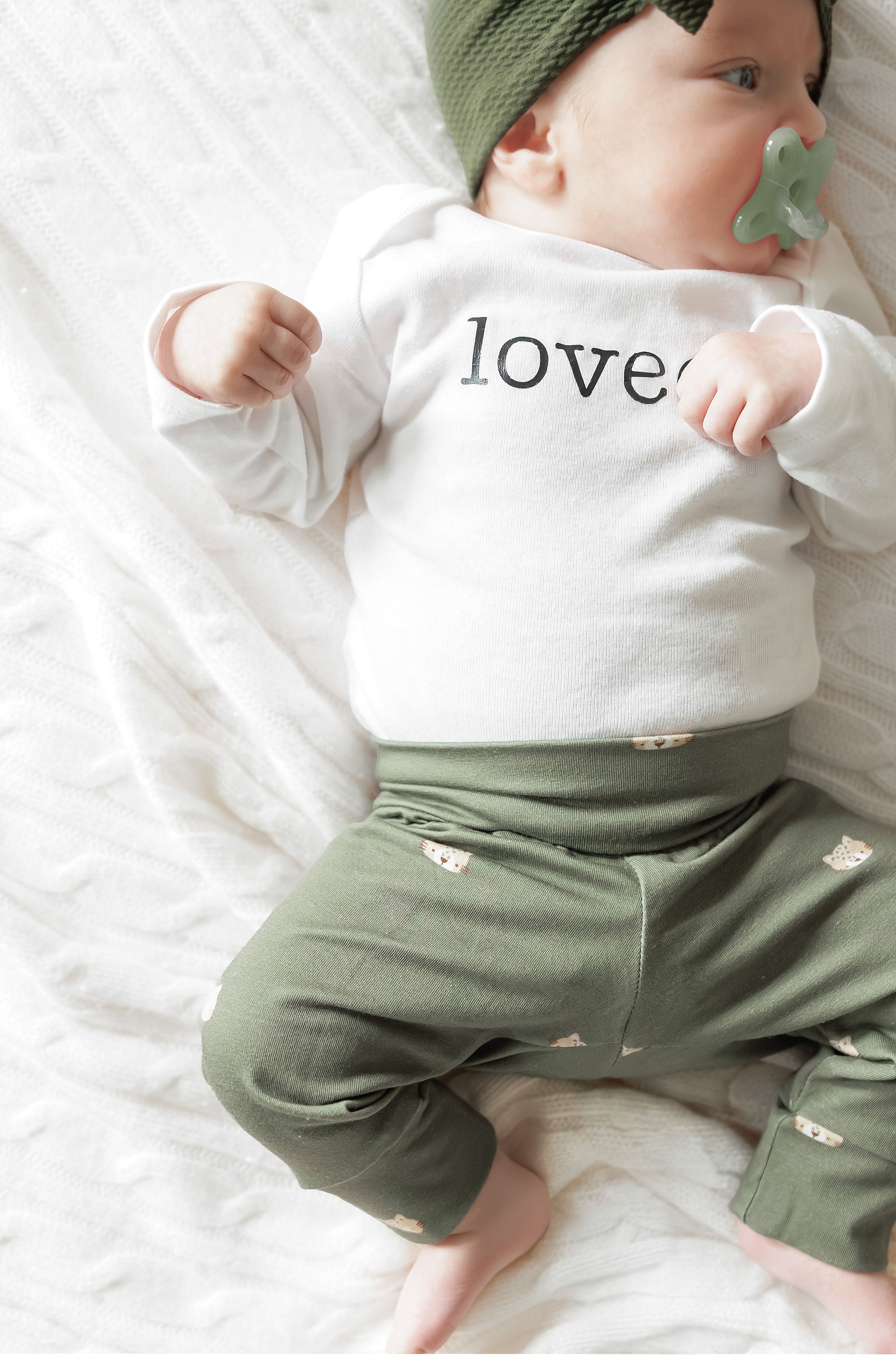 Panthers On Olive Green Baby & Toddler Cotton Knit Leggings