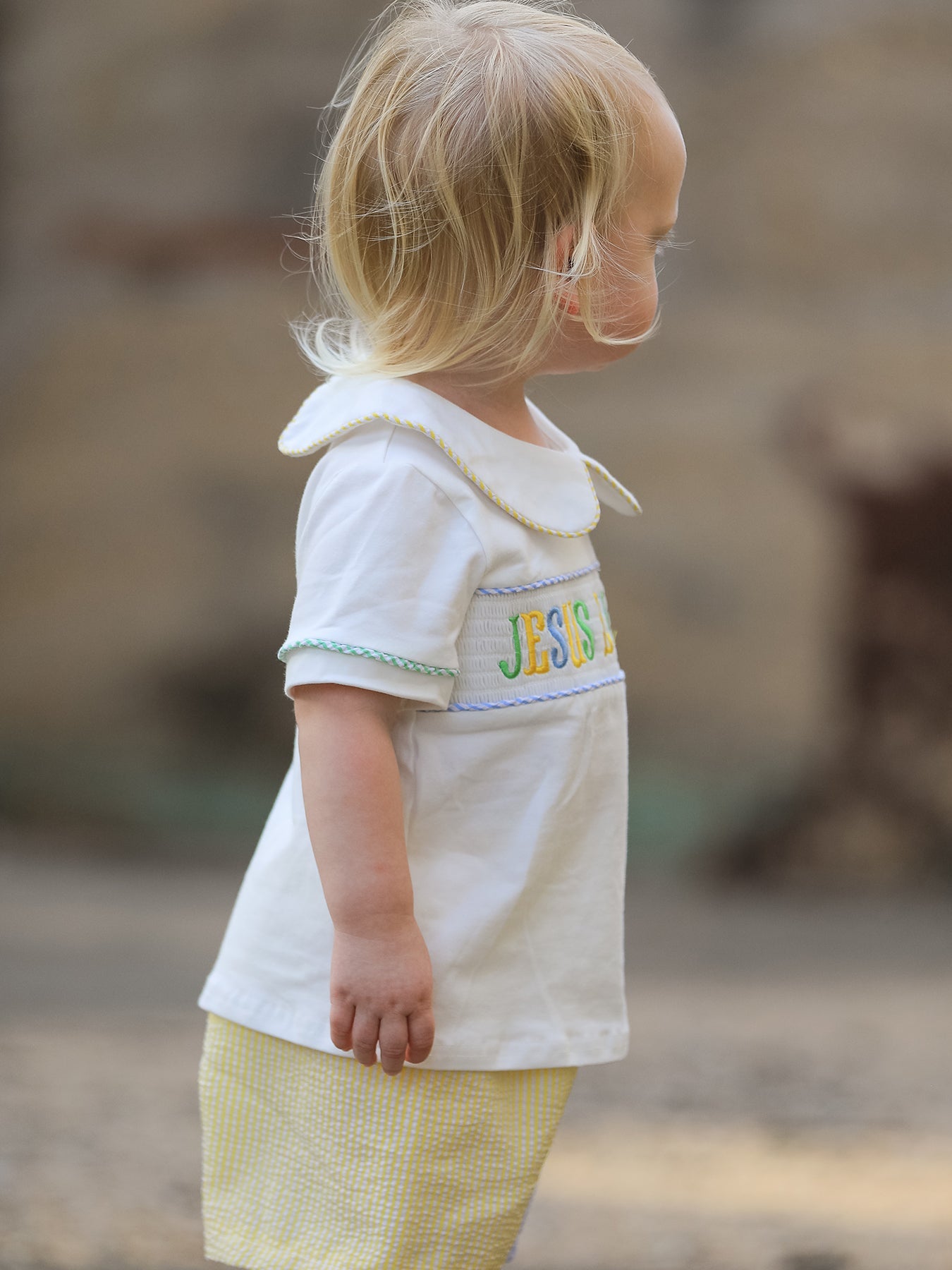 "jesus Loves Me "embroidered Toddler Boys'set
