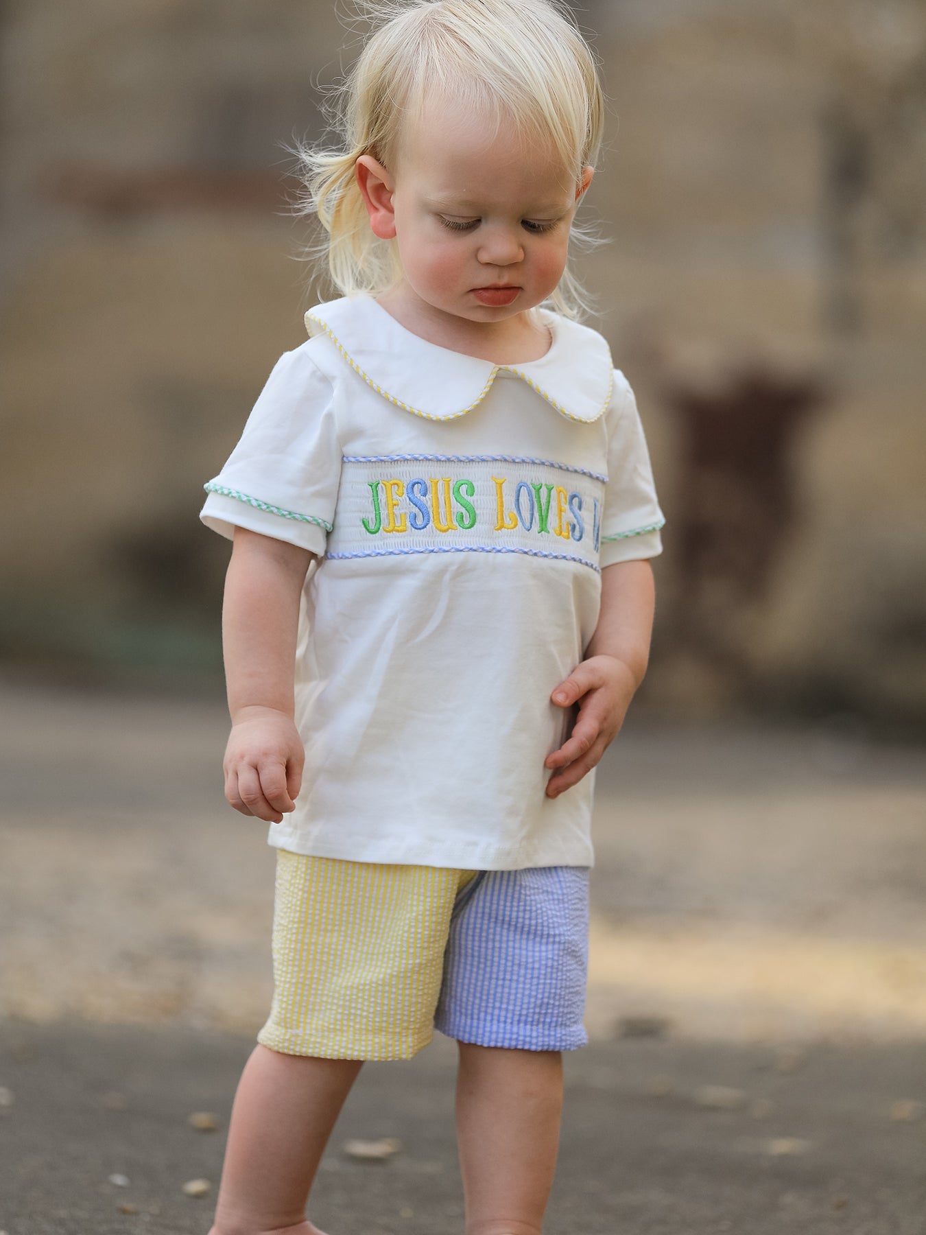"jesus Loves Me "embroidered Toddler Boys'set