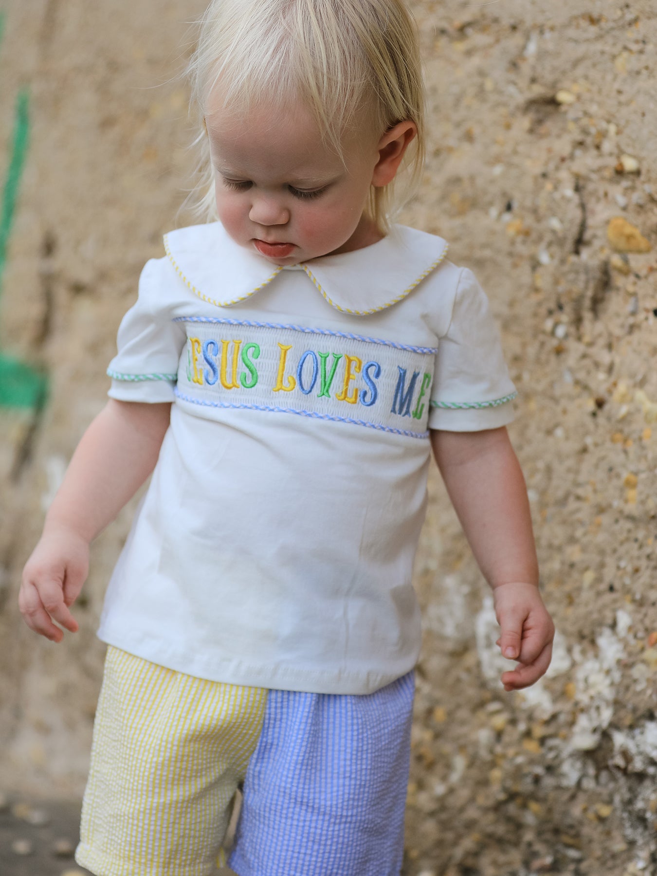 "jesus Loves Me "embroidered Toddler Boys'set