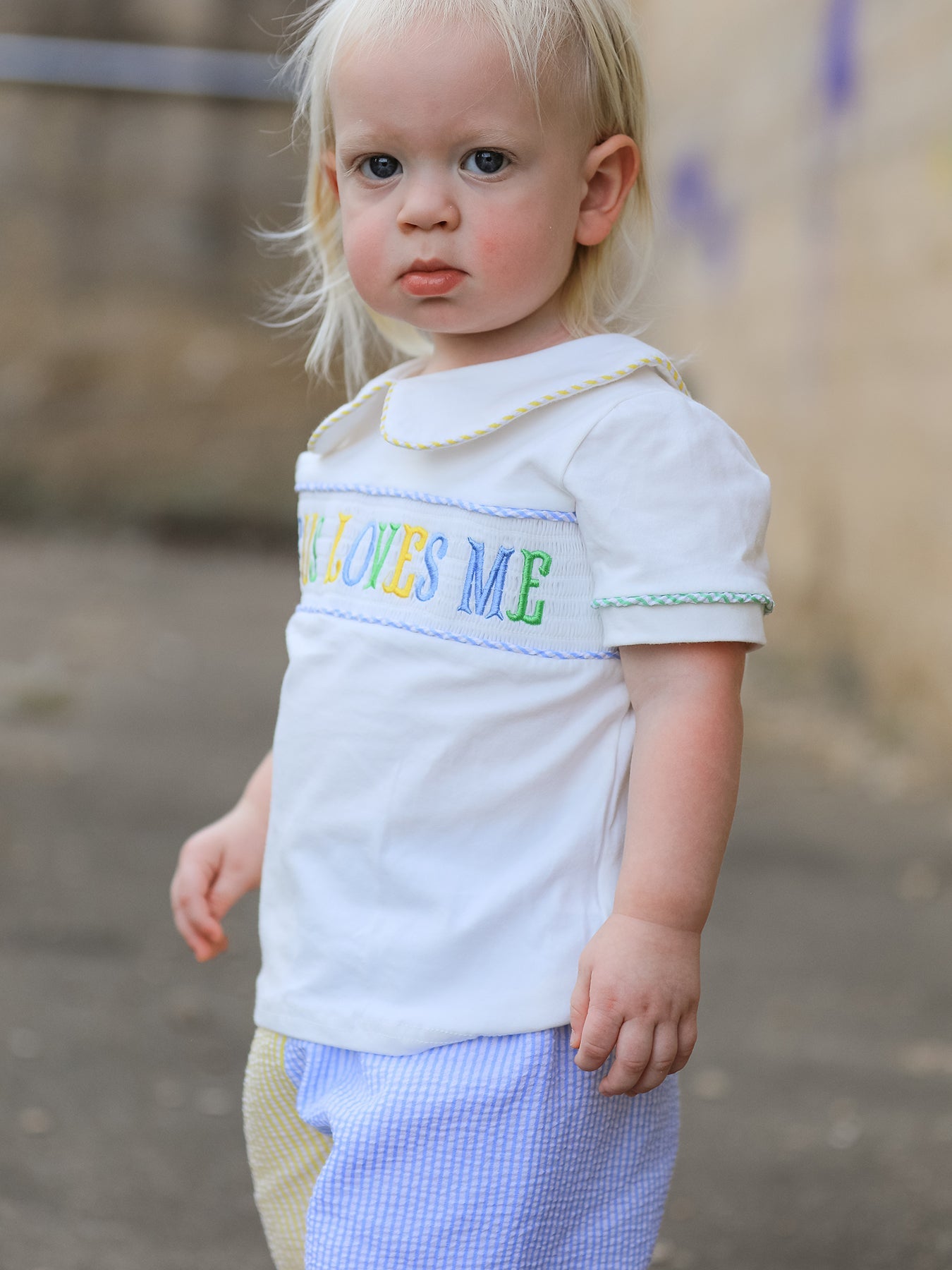 "jesus Loves Me "embroidered Toddler Boys'set