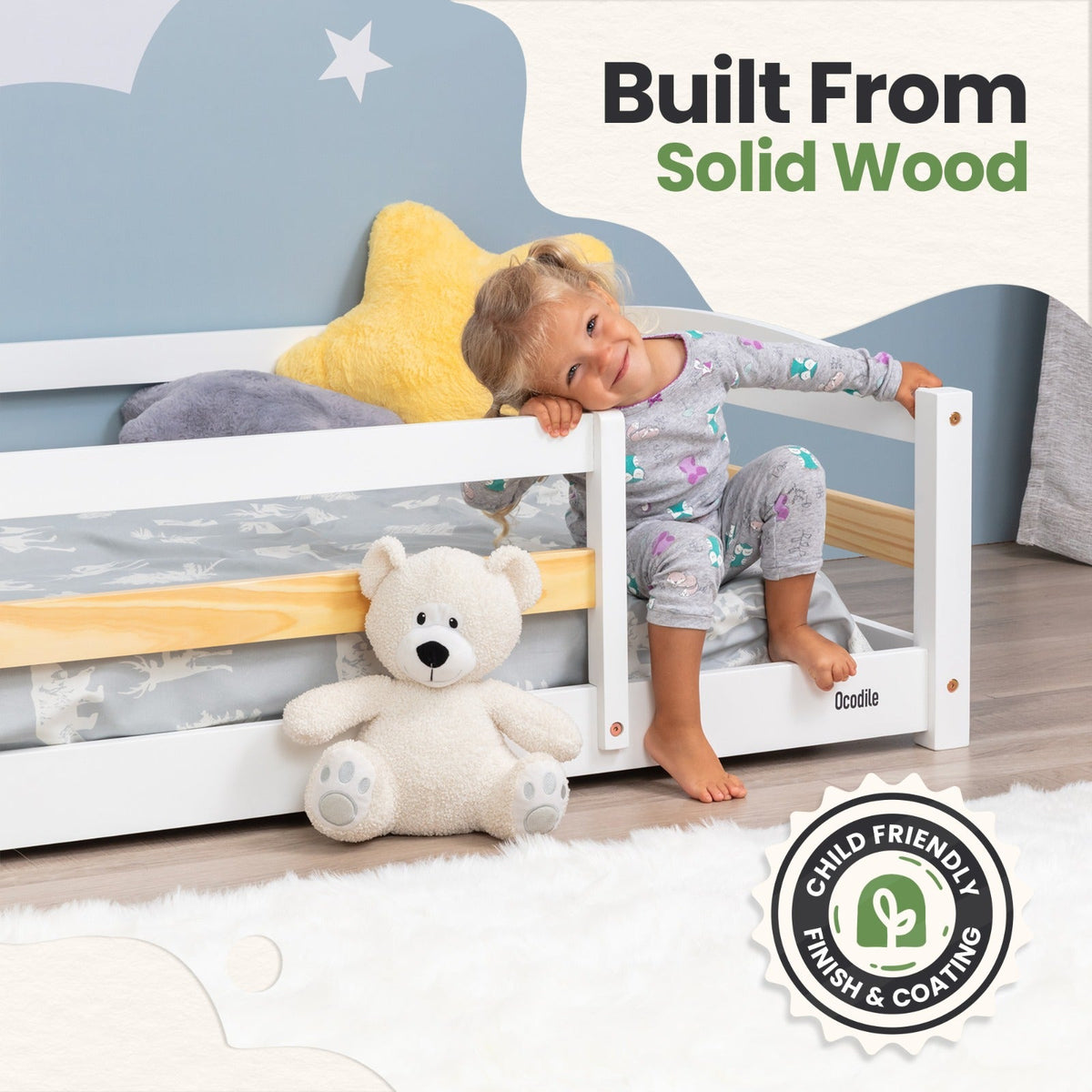 Twin Floor Bed With Safety Guardrails For Kids - Montessori Inspired