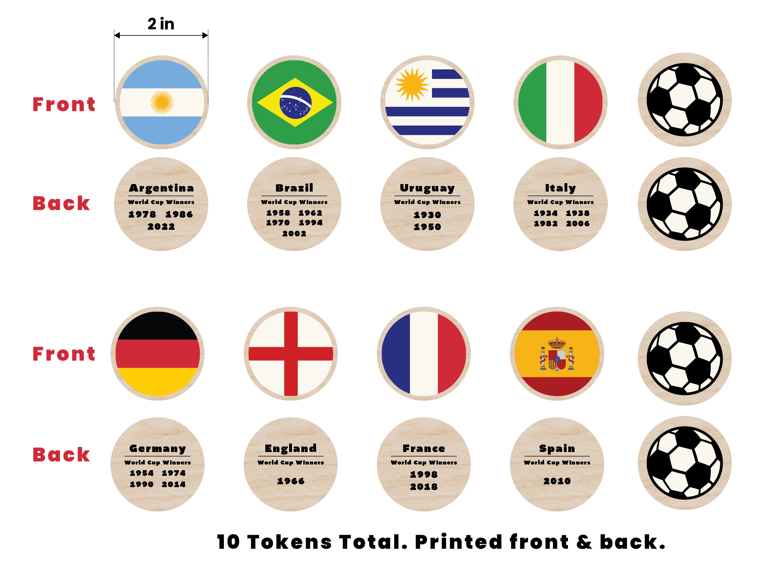 Soccer Winners Wooden Tokens | Football Fan Game Pieces (printed Usa)