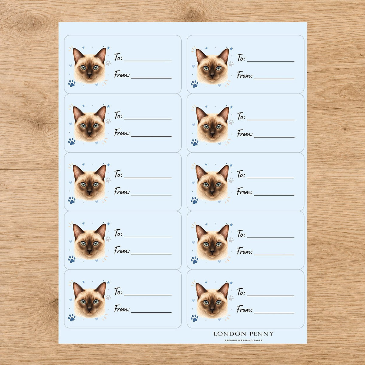 Tonkinese Pawprint Wishes Gift Tag Sticker Sheet