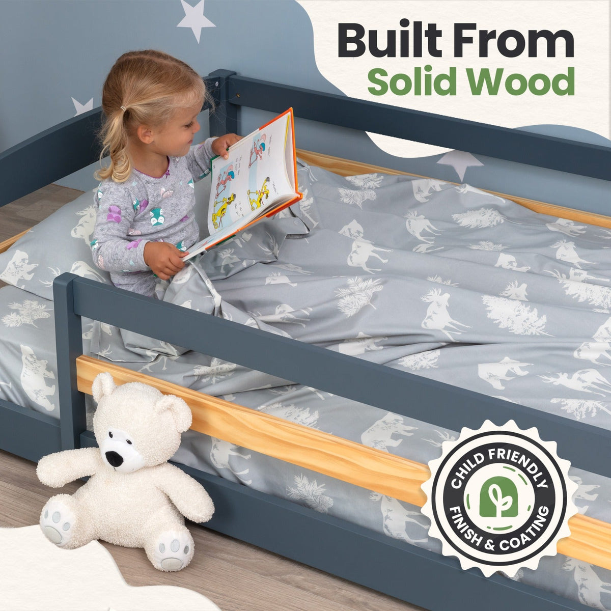 Twin Floor Bed With Safety Guardrails For Kids - Montessori Inspired