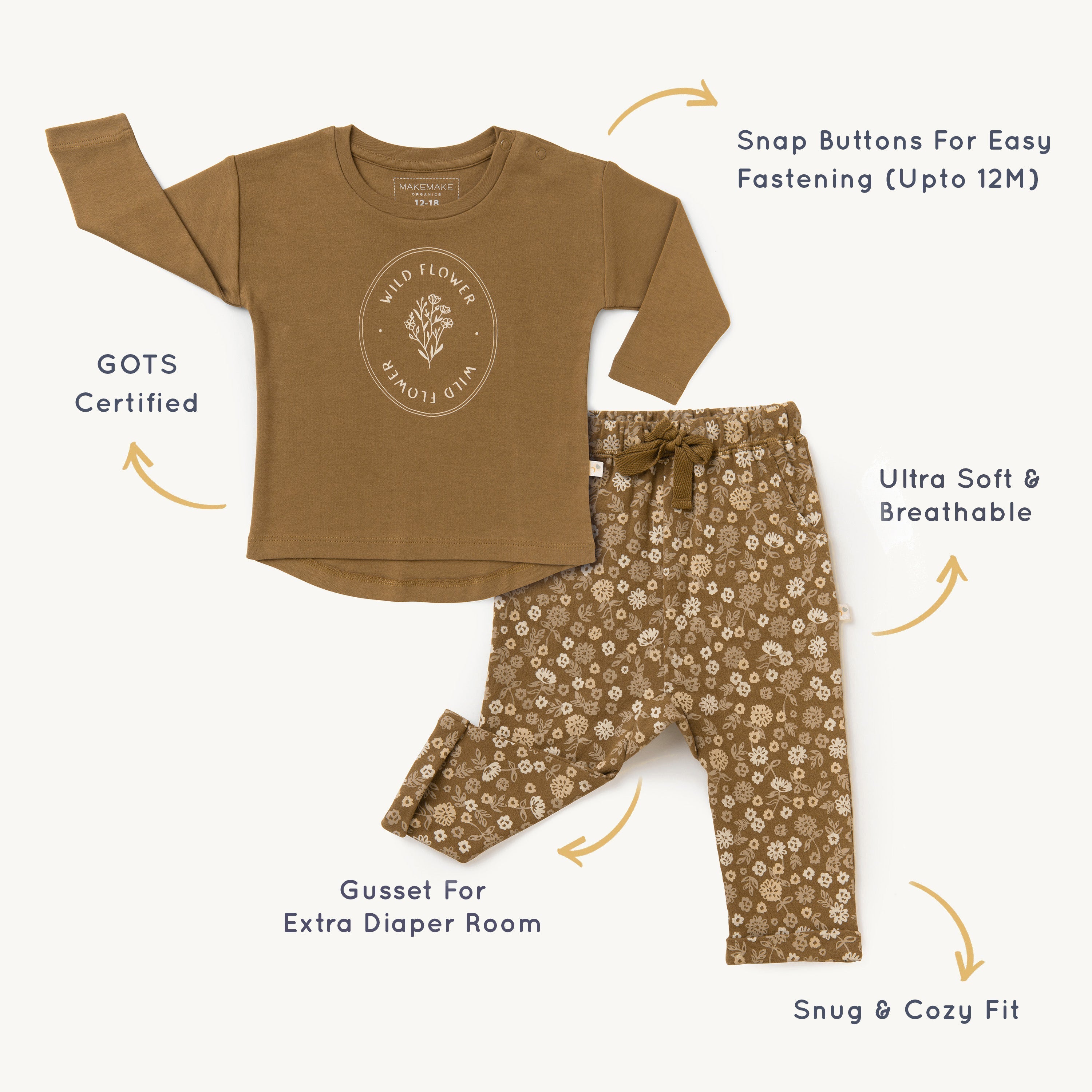 Organic Long Sleeve Tee & Pant Set - Wildflower