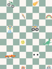 'toybox Check' Wallpaper By Meri Meri - Dark Seafoam