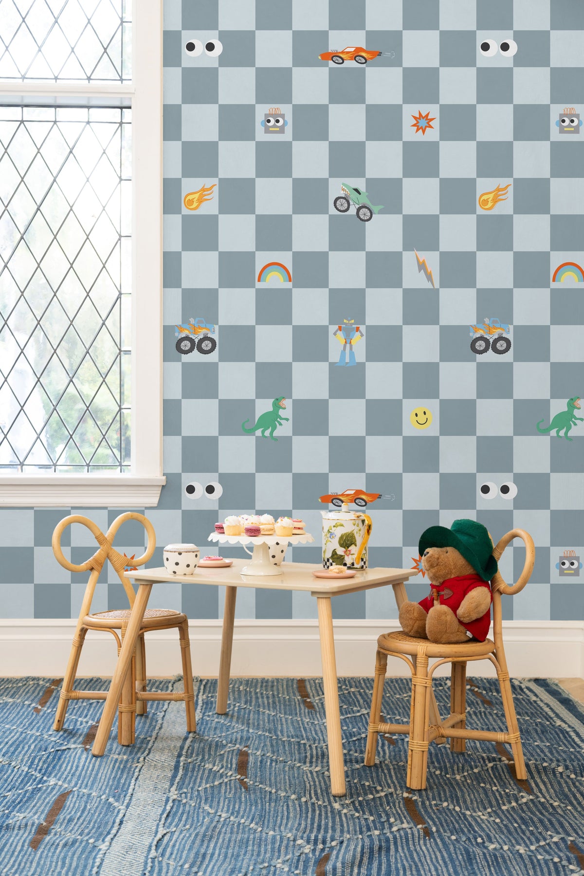 'toybox Check' Wallpaper By Meri Meri - Dark Slate Blue