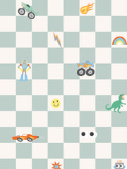 'toybox Check' Wallpaper By Meri Meri - Seafoam