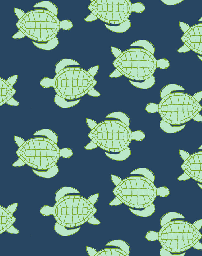 'trailing Turtles' Wallpaper By Tea Collection - Navy