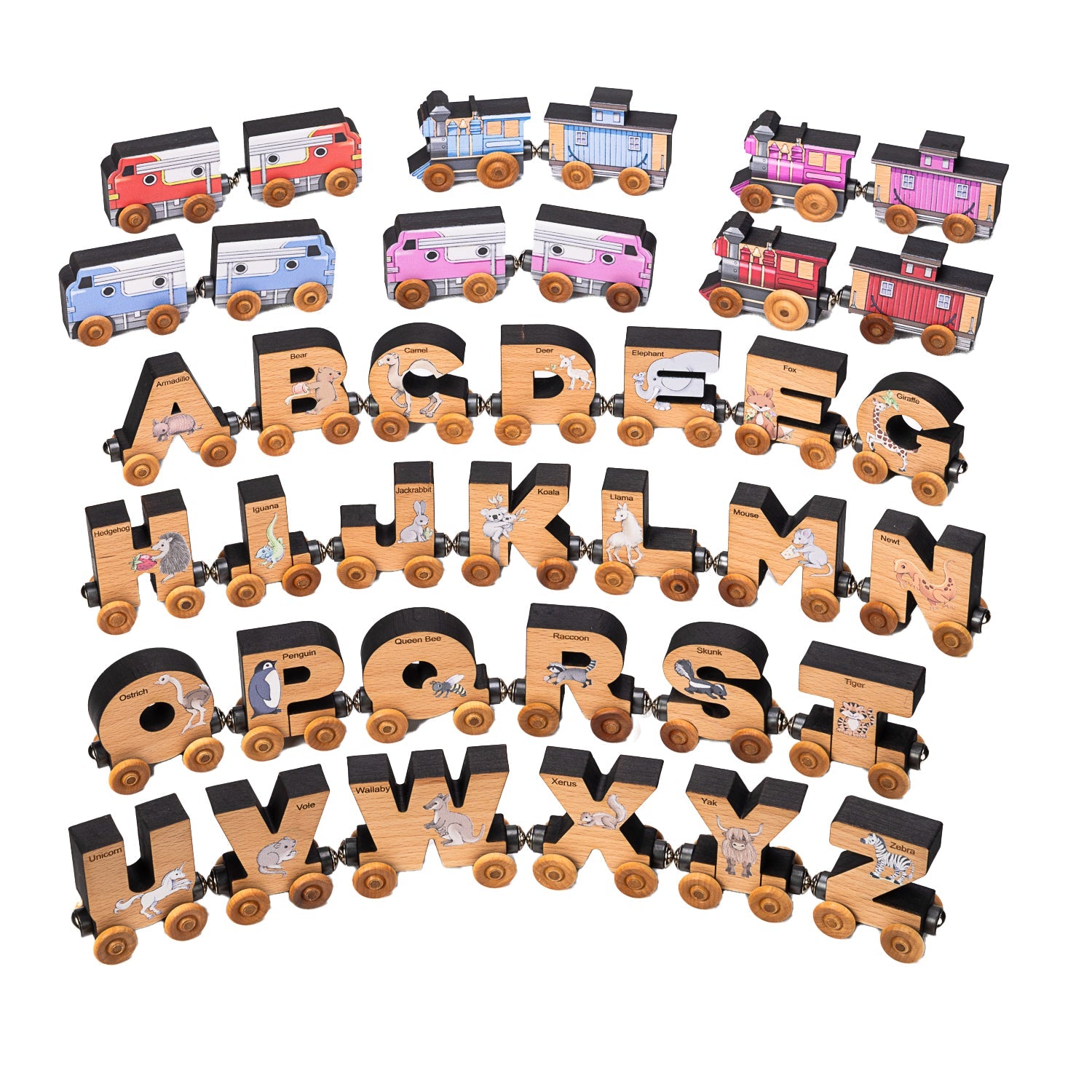 Abcs Magnetic Letter Train Express With Organic Cotton Bag | Cherry Wood | Made In The Usa 🇺🇸