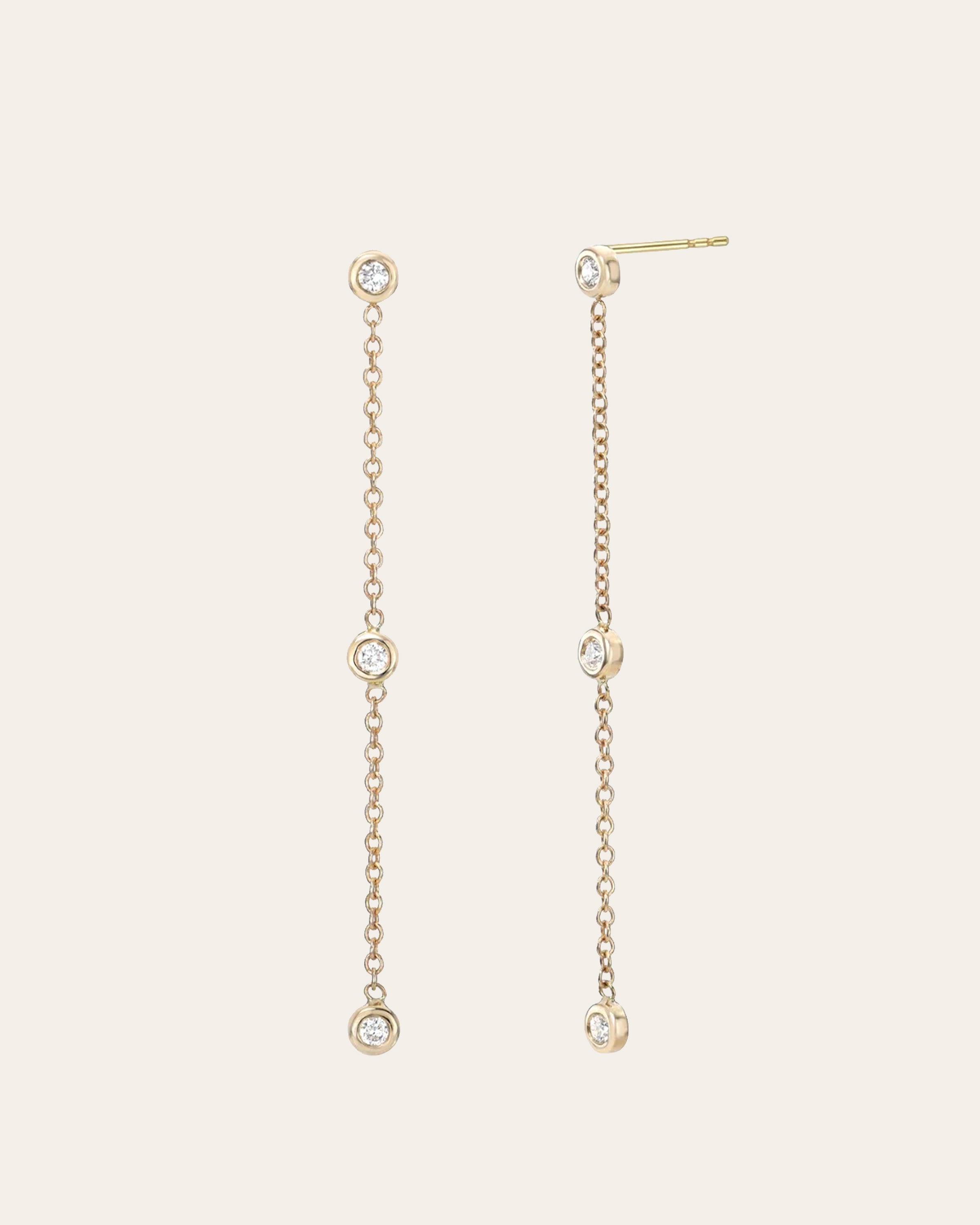 Triple Bezel Diamond Drop Earrings