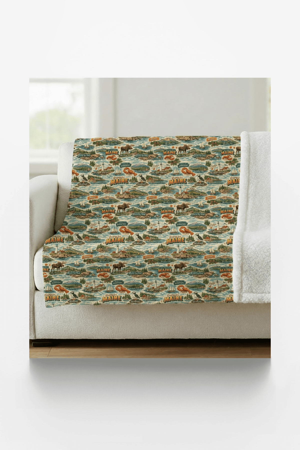 Maine Postcard Memories Sherpa Blanket