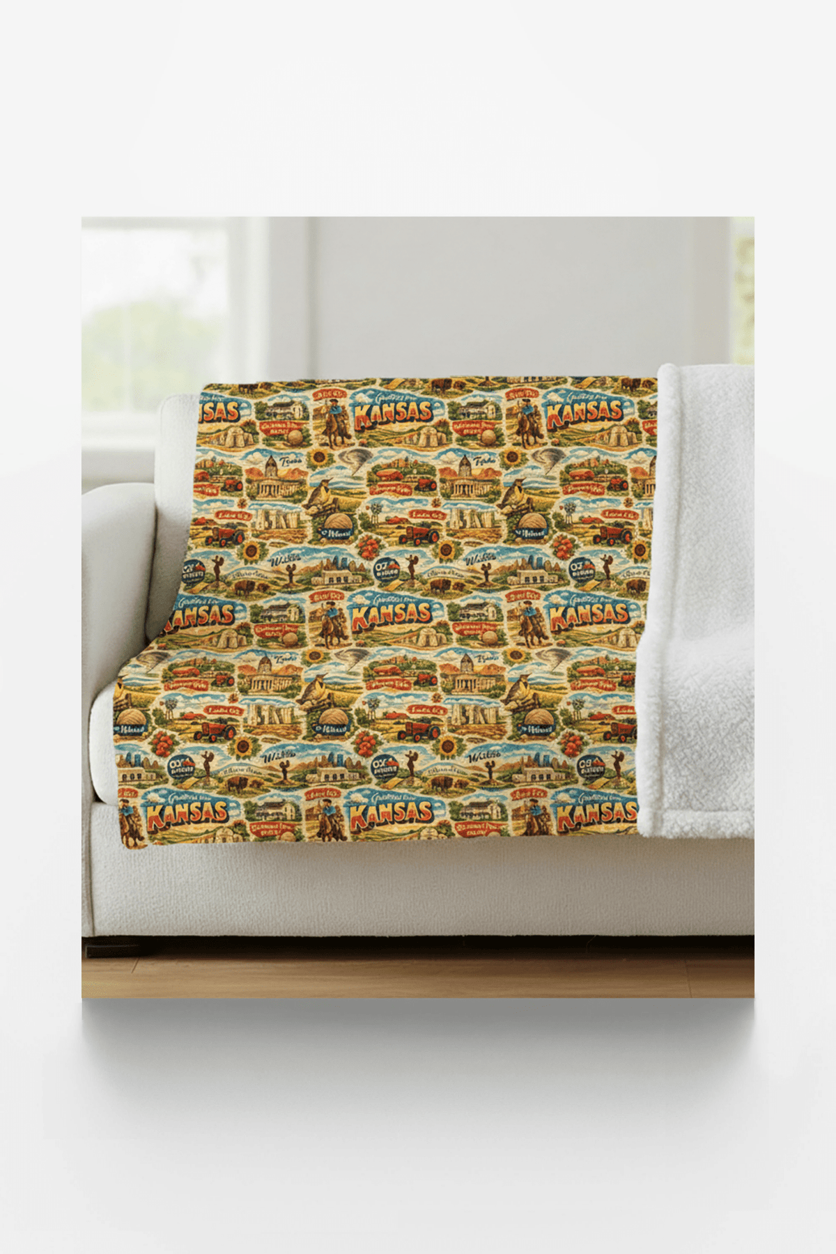 Kansas Postcard Memories Sherpa Blanket