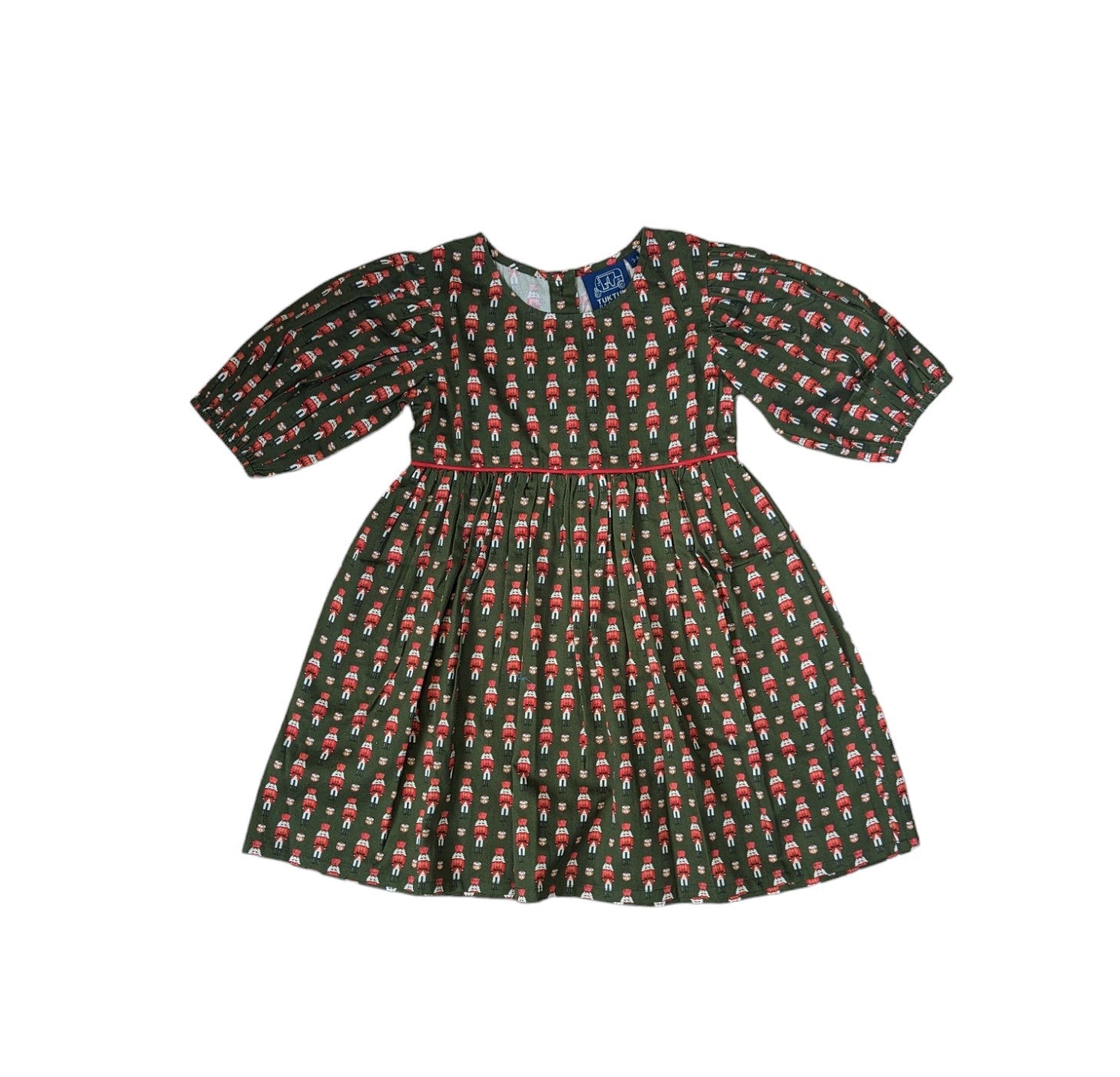 Nutcrackers In Hunter Green Puff Sleeve Dress