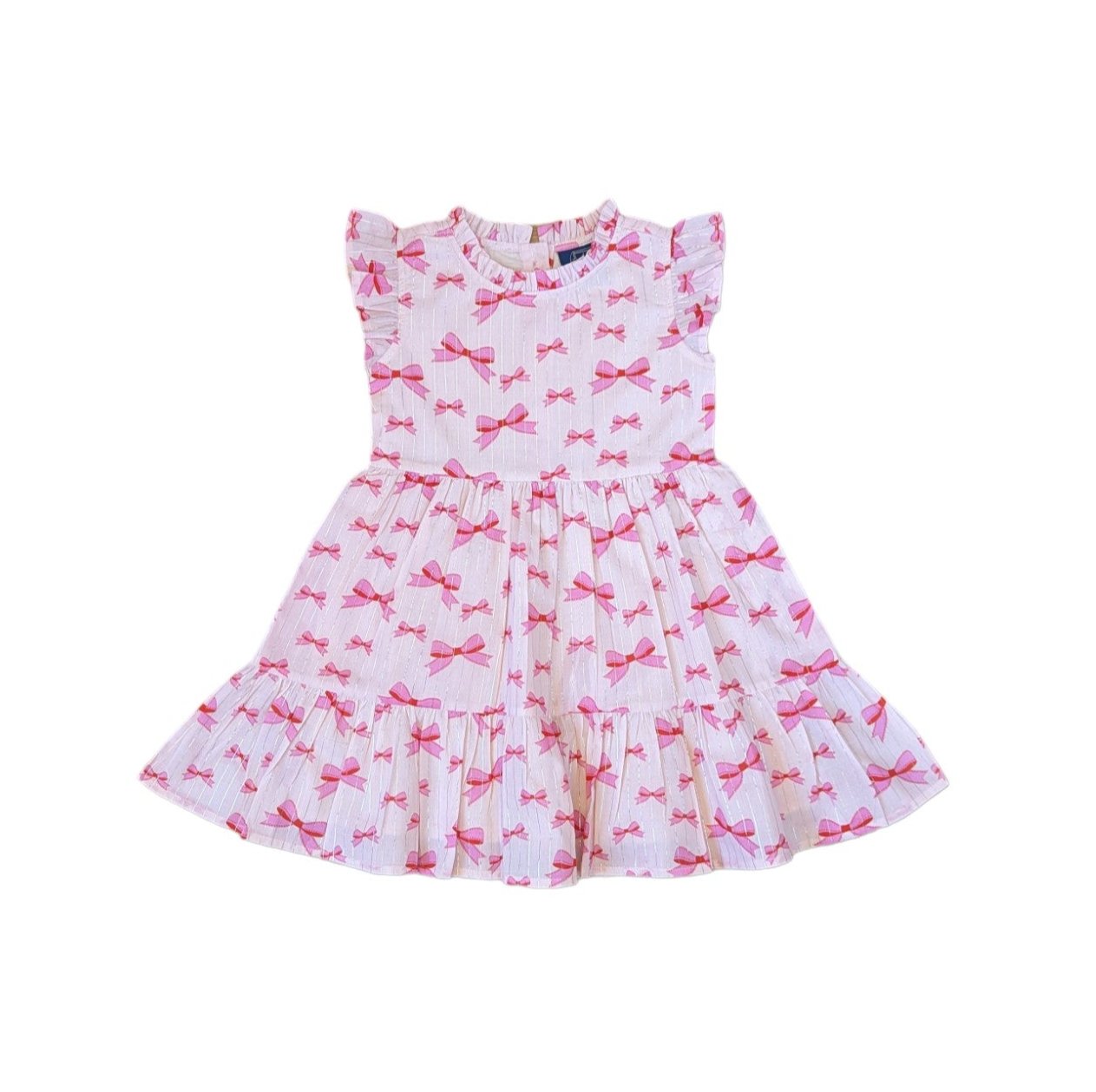 Pink Bows Ruffle Dress In Lurex